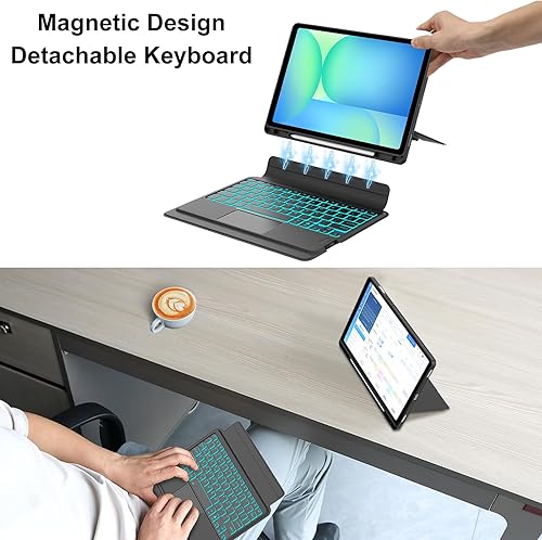 Vista 8 de Combo Touch - Funda con teclado táctil para Samsung Galaxy Tab S10 FE/S10 Lite/S9 FE de 10.9 pulgadas, teclado retroiluminado desmontable magnético