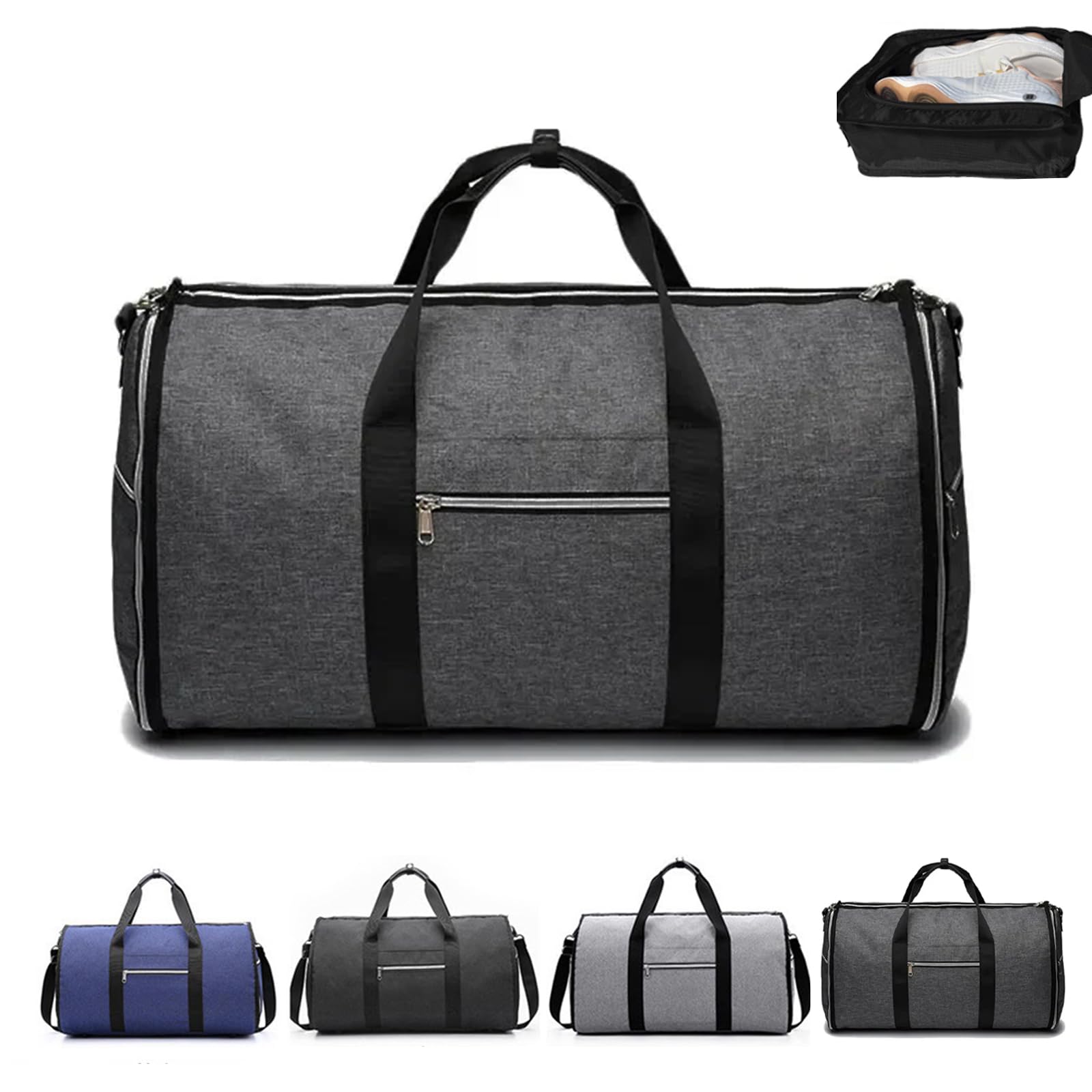 Reisetasche, Faltbare Kleidertasche mit Schuhbeutel, wasserdichte Kleidertasche mit großem Fassungsvermögen zum Mitnehmen für Wochenendreisen (Dunkelgrau)