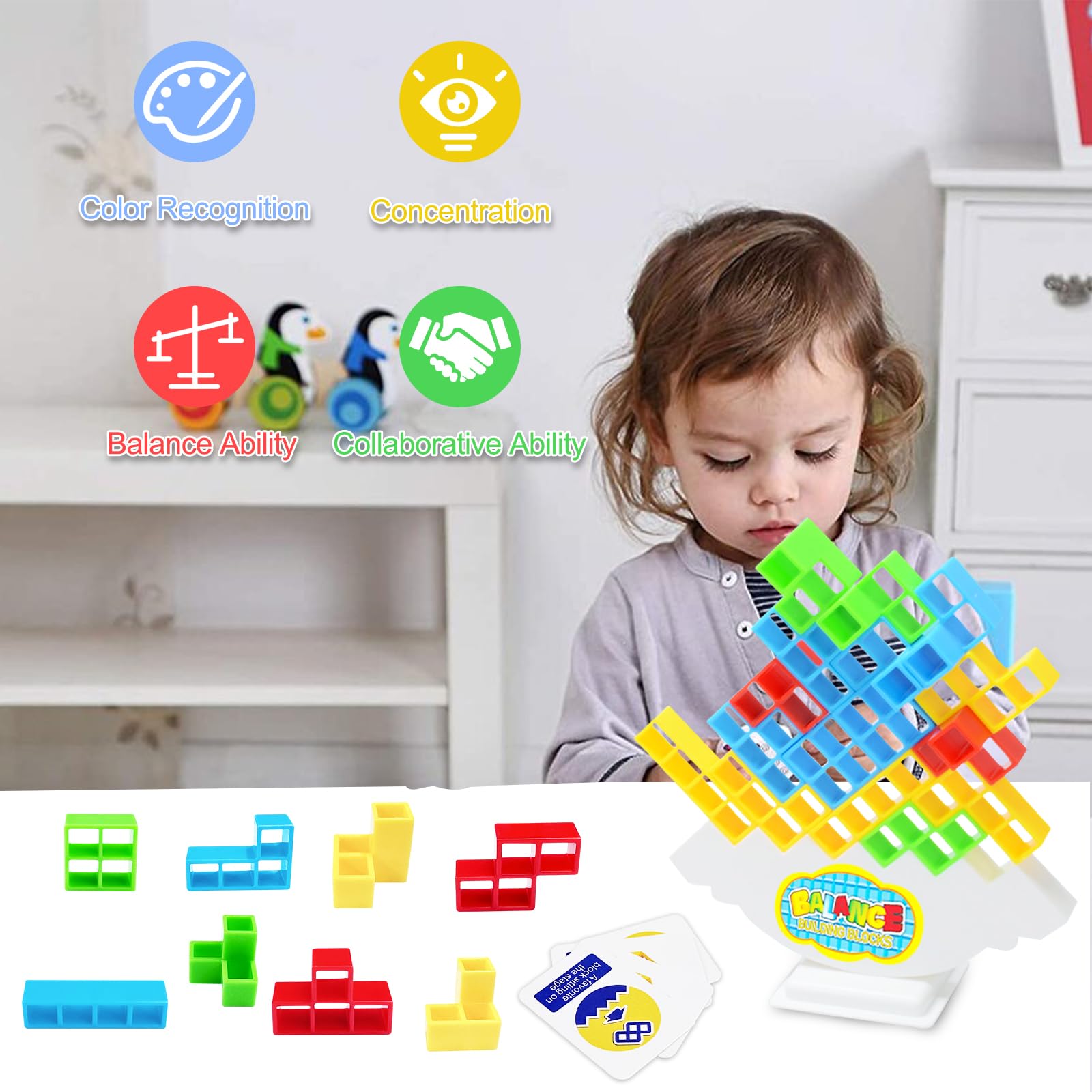 Newpop 32 Pezzi Tetris Tower, Gioco Equilibrio Bambini, Giochi da Tavolo Equilibrio, Giocattolo Impilabile, Blocchi Costruzioni Puzzle, Bilanciamento Giocattoli, Educativi Regalo per Ragazzi e Ragazze