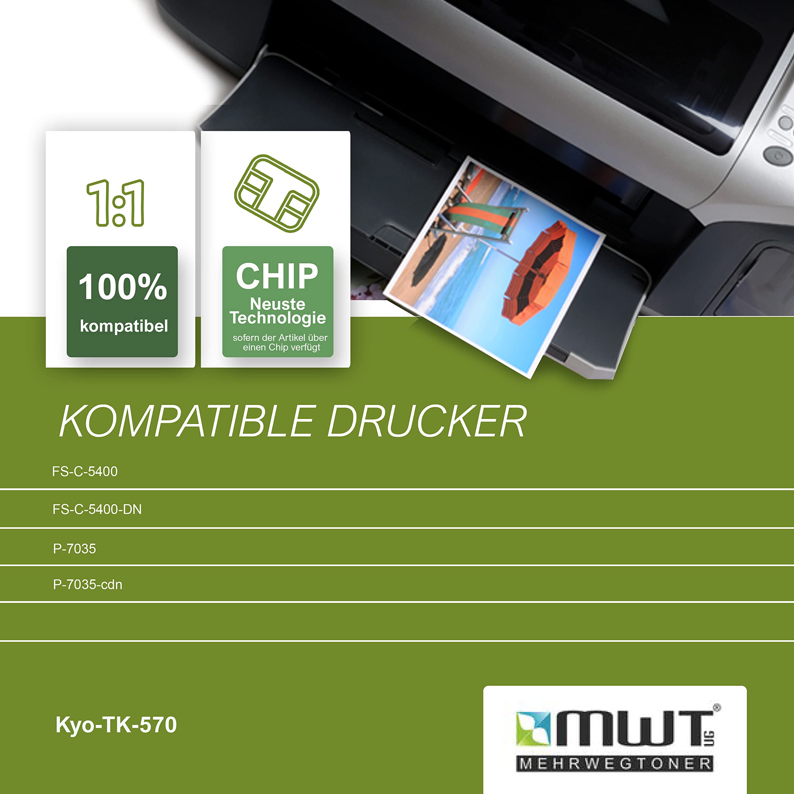 Mehrwegtoner Toner 5X Cartucho de tóner compatible como repuesto para Kyocera FS-C5400DN sustituye a TK-570 negro, azul, rojo, amarillo