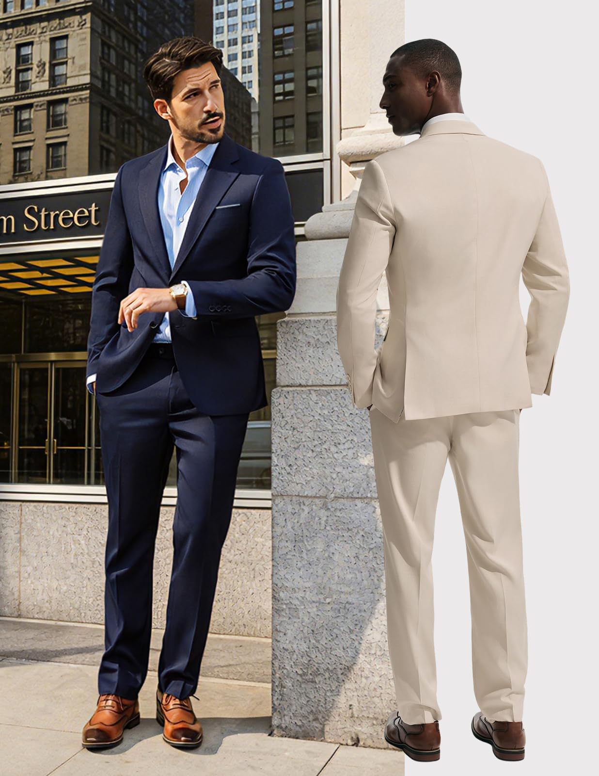 PJ PAUL JONES Herren Anzug 2 Teilig Slim Fit Modern Suits Marineblau L