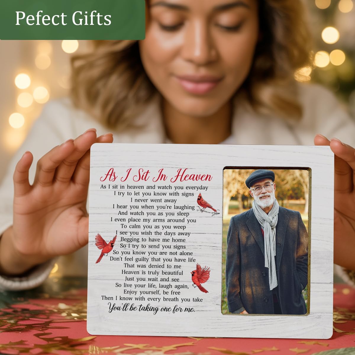 メモリアルカーディナルギフト 写真フレーム 一つを失うための お悔やみの贈り物 天国に座っているように 木製写真フレーム
