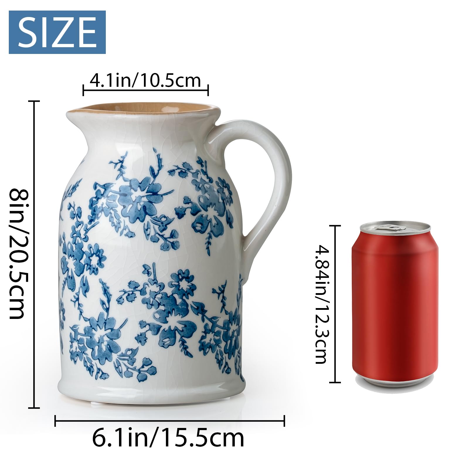 Amazon.co.jp: SEUYUCL 青と白のピッチャー花瓶、8インチヴィンテージ