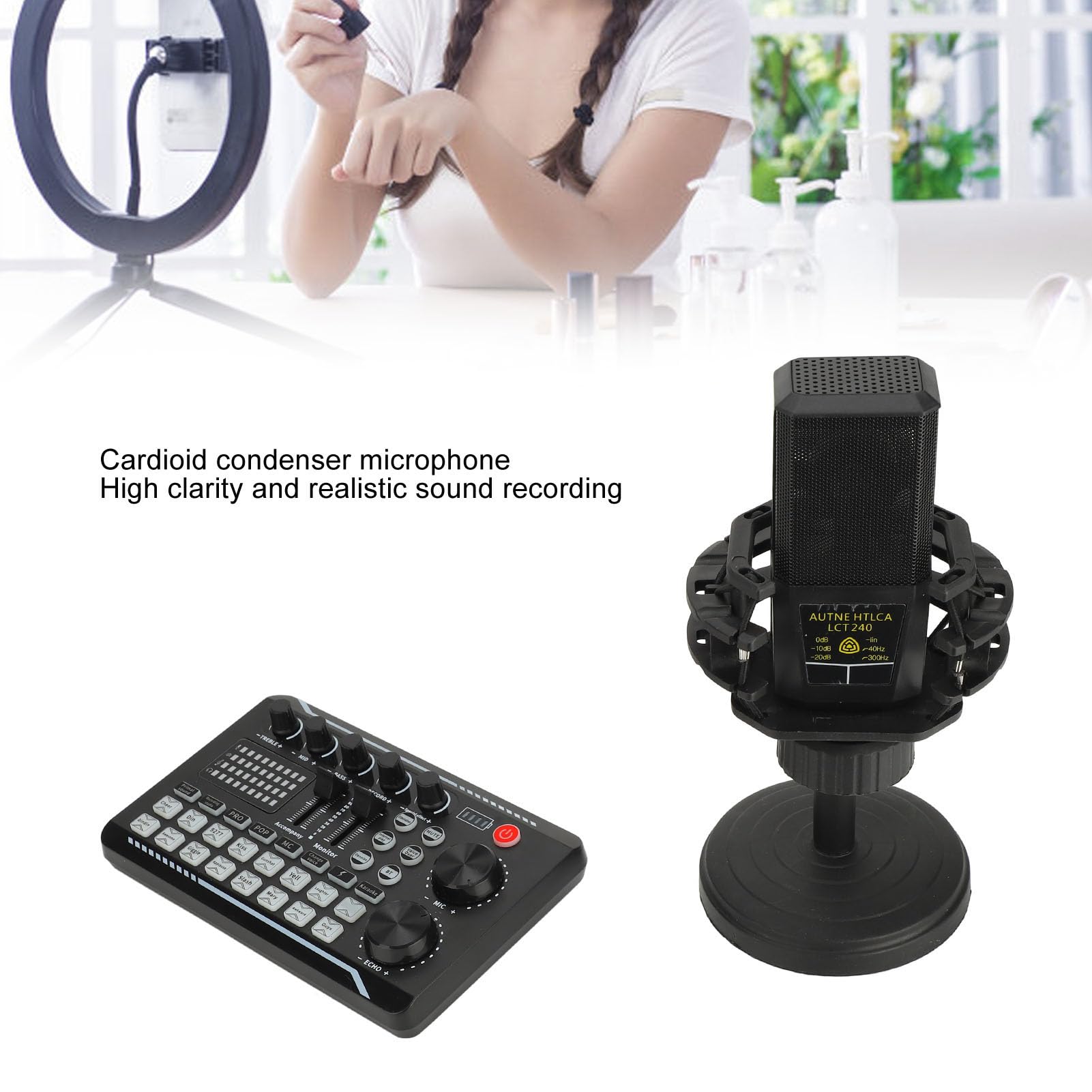 Paquete de Equipo de Podcast Micrófono de Condensador Cardioide Profesional Mezclador de Sonido para Grabación de Podcasting Canto Transmisión de Juegos Portátil