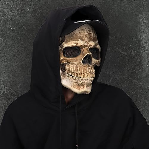 Miniatura 7 de CosTribe Máscara espeluznante de calavera de cabeza completa con mandíbula móvil para Halloween, casco de látex aterrador para accesorios de fiesta