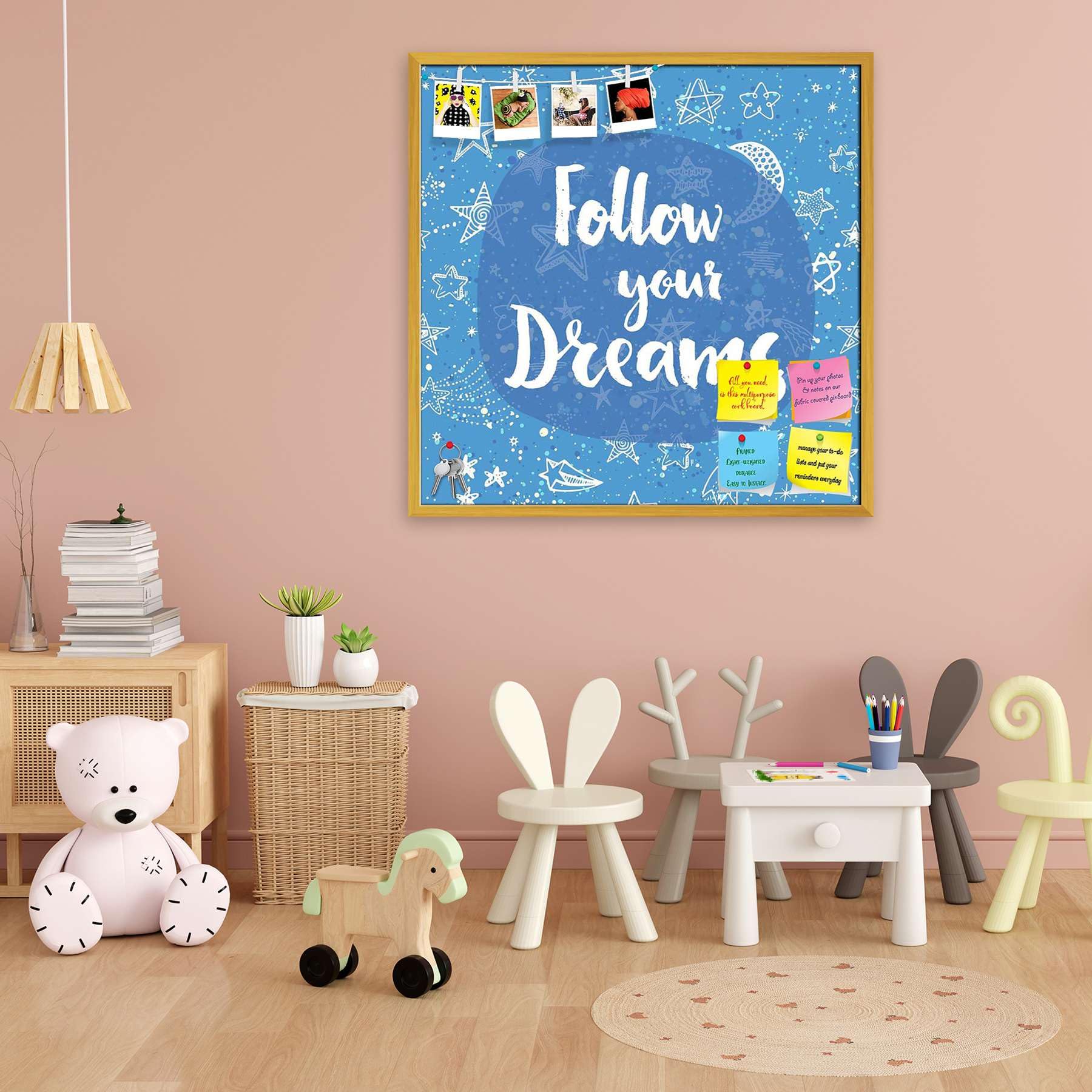 ArtzFolio Follow Your Dreams D1 | Bulletin Board Notice Pin Board | Vision Soft Board Combo with Thumb Push Pins & Sticky Notes | Golden Frame | 28 x 28 inch (71 x 71 cms)-image-35