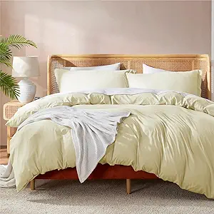 Nestl Queen Duvet Cover Set with Comforter Insert - Vanilla Yellow 4 Piece 90x90 Duvet Cover & 2 Pillow Shams with White Quilted Down Alternative Comforter, Ultra Soft, All Season