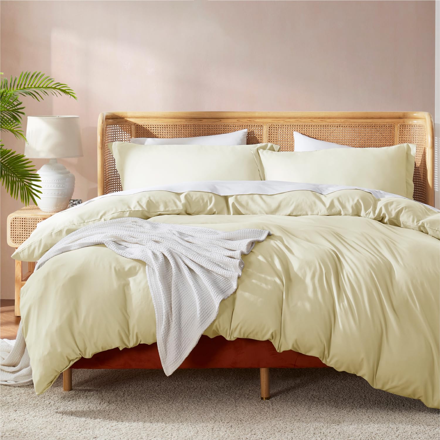 Nestl California King Duvet Cover Set with Comforter Insert - Vanilla Yellow 4 Piece 104x98 Duvet Cover &amp; 2 Pillow Shams with White Quilted Down Alternative Comforter, Ultra Soft, All Season