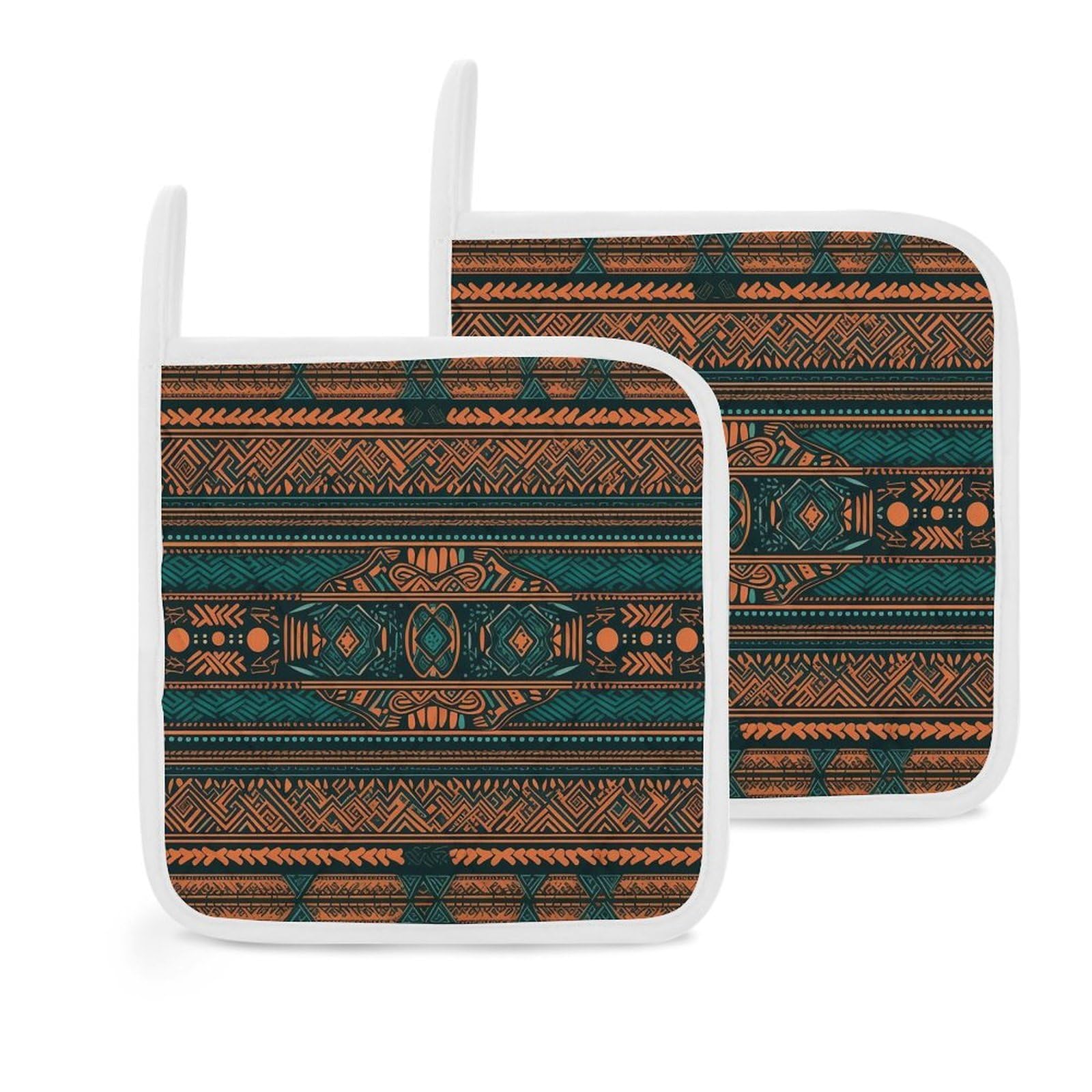 Pot Holders Set of 2 Kitchen Heat Resistant Potholders African Tribal Pattern Cotton Lining Oven Hot Pads for Cooking Baking BBQ Microwave Kitchen Accessories