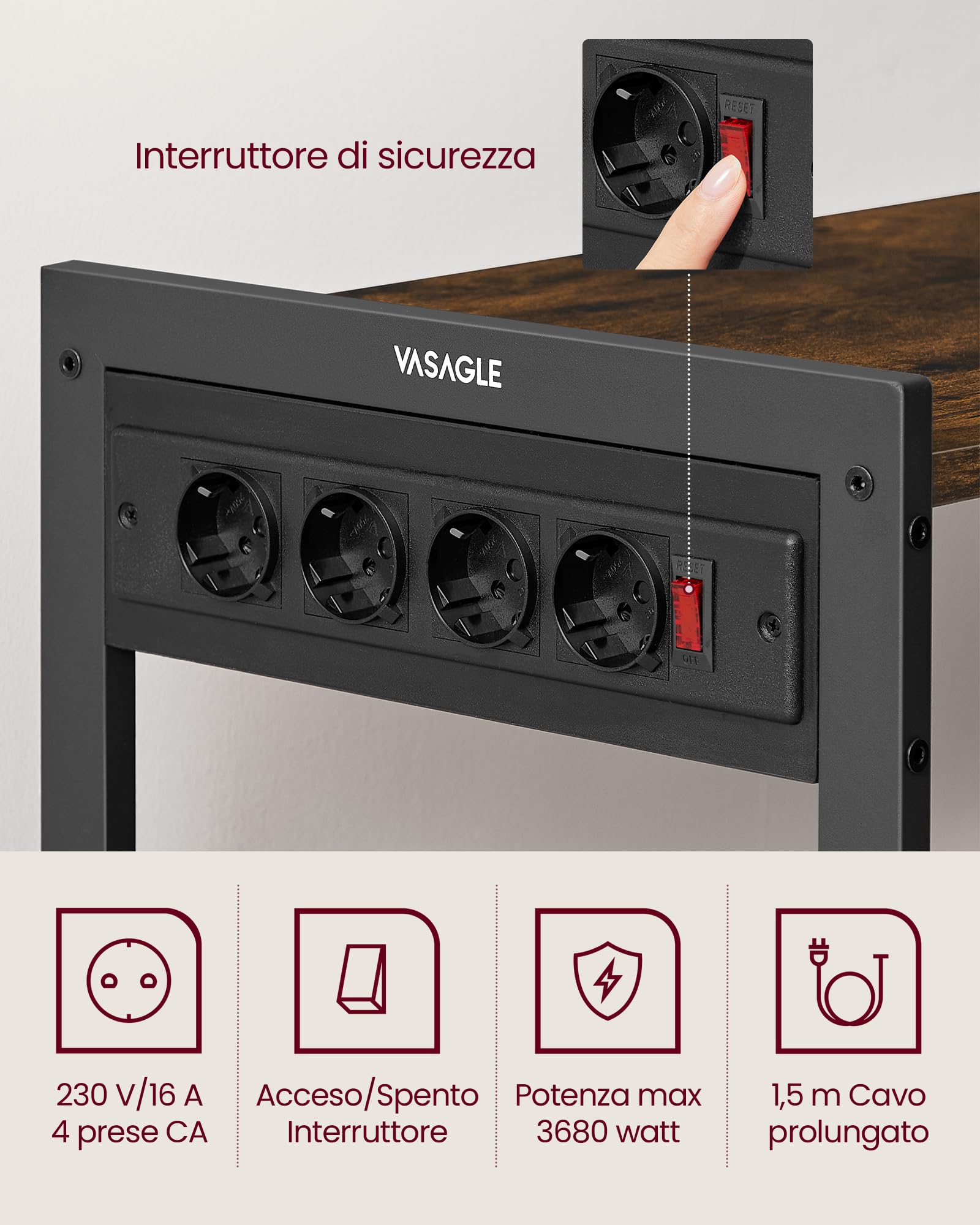 VASAGLE Scaffale per Microonde con 2 Cesti, Scaffale da Cucina con Bordi, Ripiani e Ganci, 80 x 35 x 93.5 cm, Stile Modern basic, Marrone Vintage e Nero Opaco KKS196K01