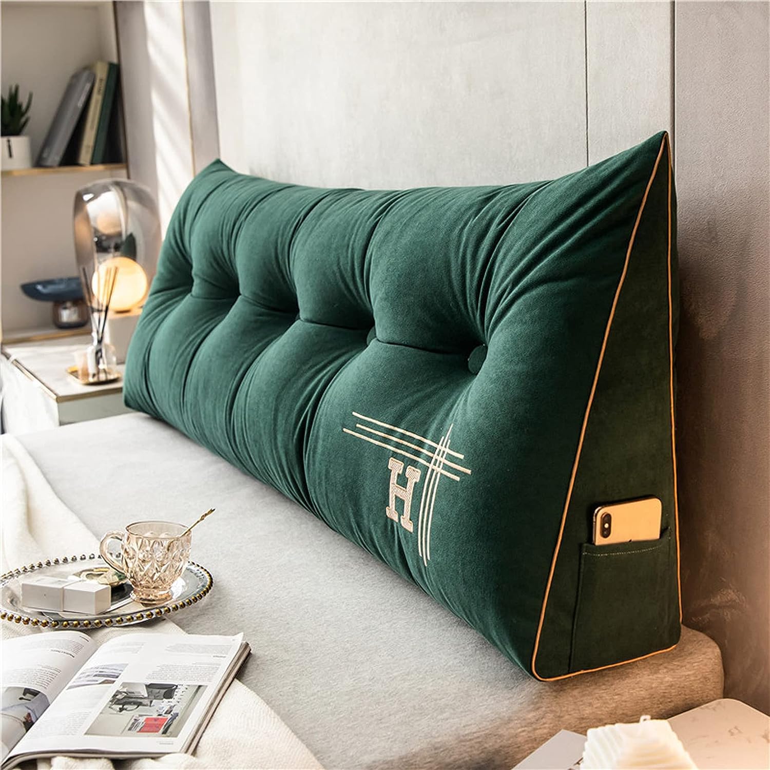wanghaiyanBD Triangular bedside cushion, Bed pillow, Embroidered large backrest, Daybed Pillows Bolster Pillow Headboard With Removable Cover