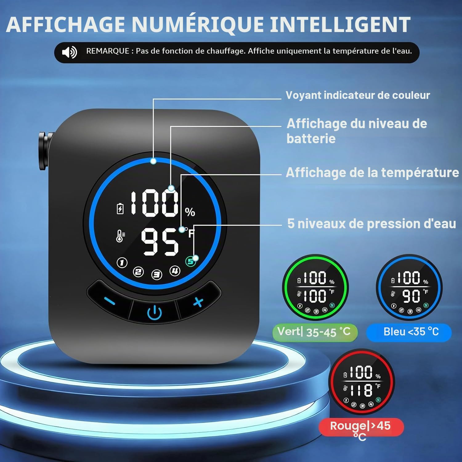 8000mAh Douche de Camping Portable avec Affichage Numérique la Température | MIAOKE Version Améliorée Pompe Rechargeable pour Douche Électrique D'extérieur pour Camping, Randonnée, Orange