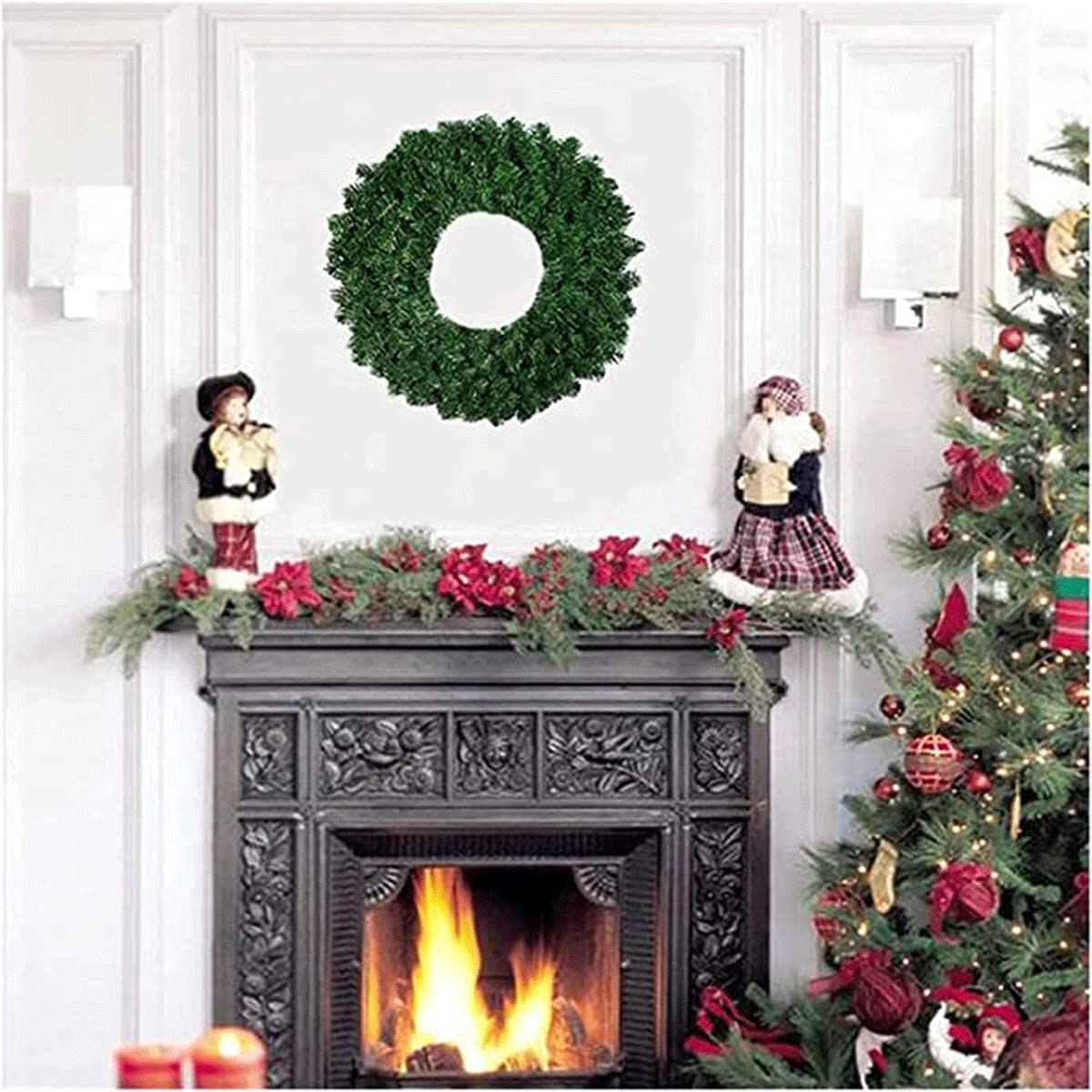 CELOTUS Türkranz 1 Stück grüne künstliche Kiefernkranz Girlande for Haustür Fenster Kamin Weihnachtsdekoration for Hausgarten Party Hochzeitsdeko
