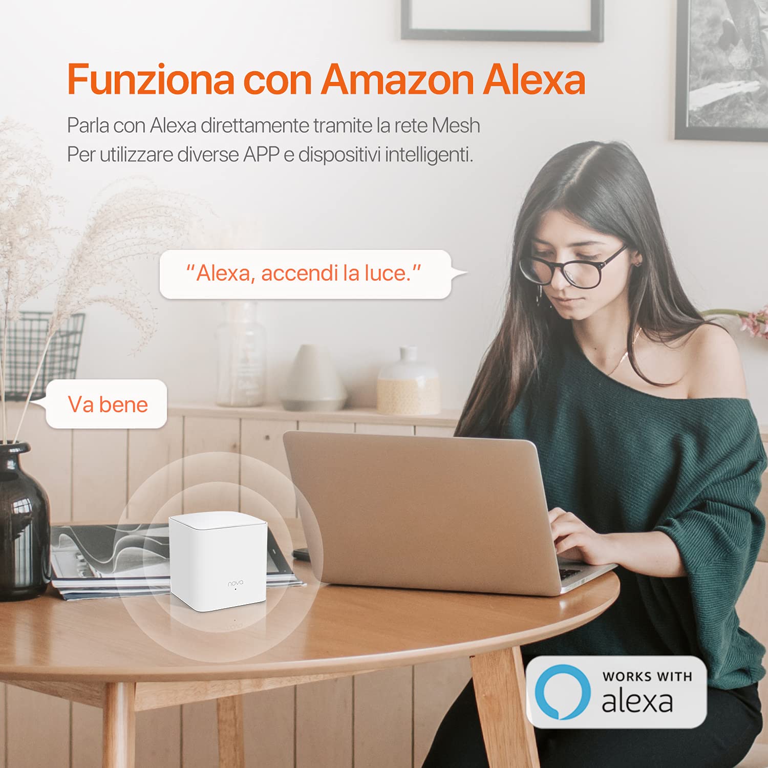 Tenda Nova MW5 Wi-Fi Mesh, Router Dual-band AC1200, Unità Aggiuntiva per Sistema WiFi Mesh per Tutta la Casa, Compatibile con Tutte le Serie Nova, Porte Gigabit WAN/LAN, Supporto MU-MIMO, Rete Ospite