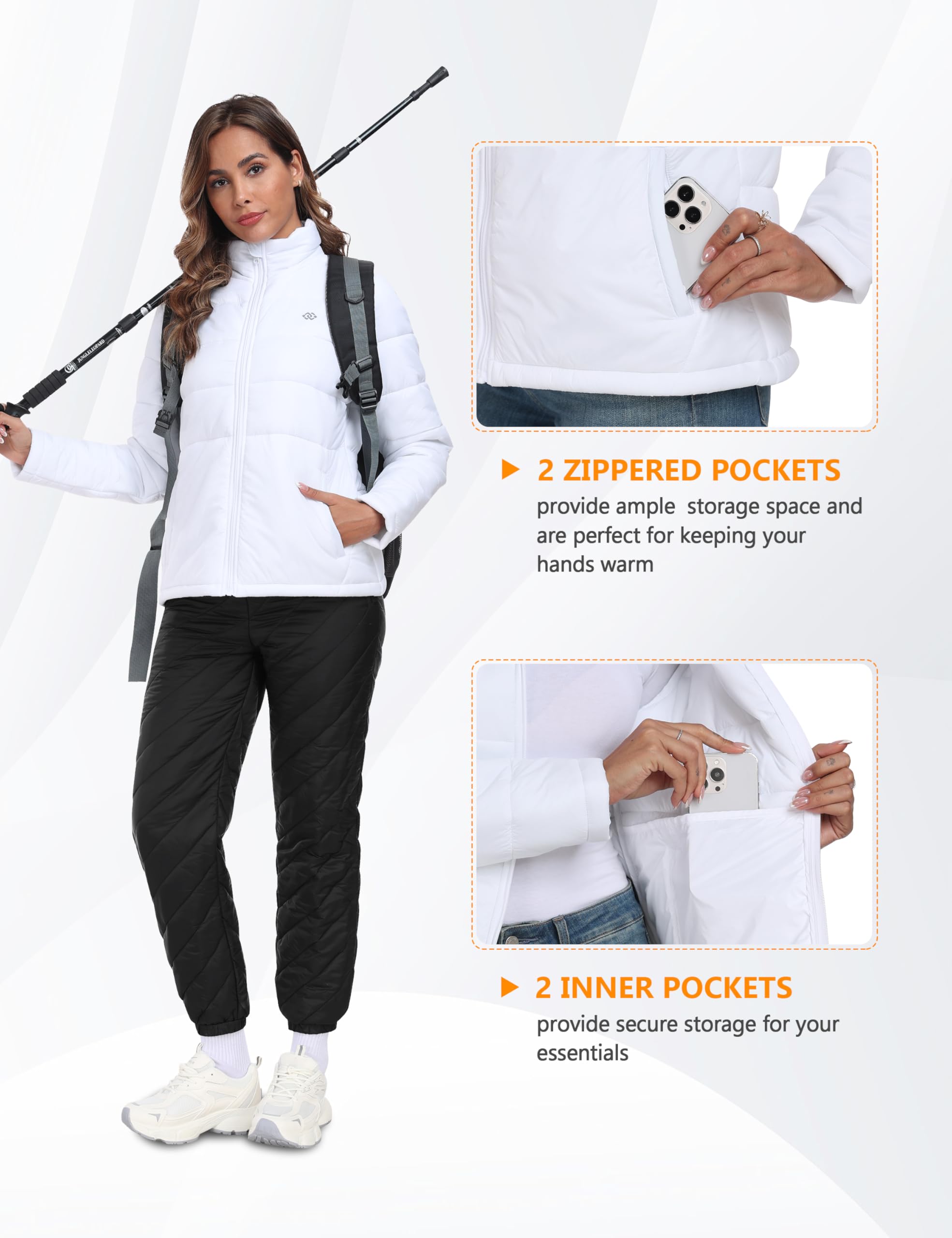MoFiz Doudoune à capuche légère et matelassée pour femme - Veste d'hiver rembourrée chaude avec fermeture éclair - Veste de course à pied avec poches