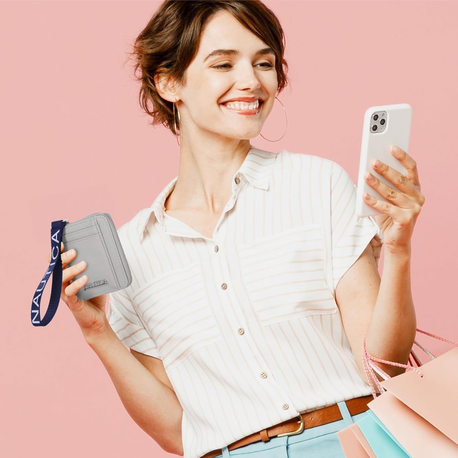 Nautica Everglades Small Wallet for Women, Compact Thin Wristlet, Credit Card Wallet with ID Window, Zippered Coin Purse, Black - Image 2