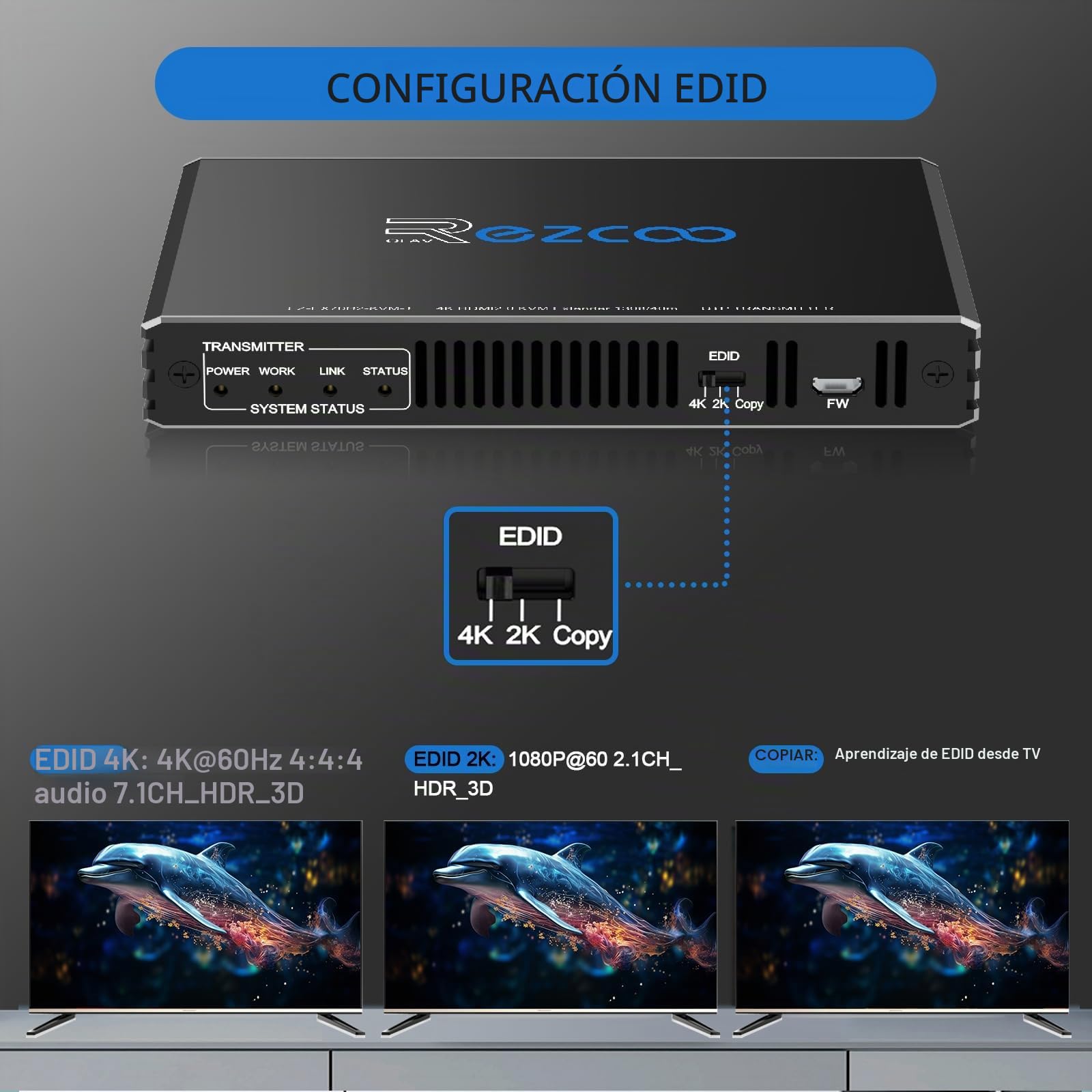 ROFAVEZCO 4K HDMI KVM Extender USB sin comprimir 4K 60Hz HDR Single Over Cat5e/6 hasta 300 pies 3 puertos USB 2.0 Hub POE RS232 EDID 3,5 mm Audio estéreo y micrófono 70H2KVM