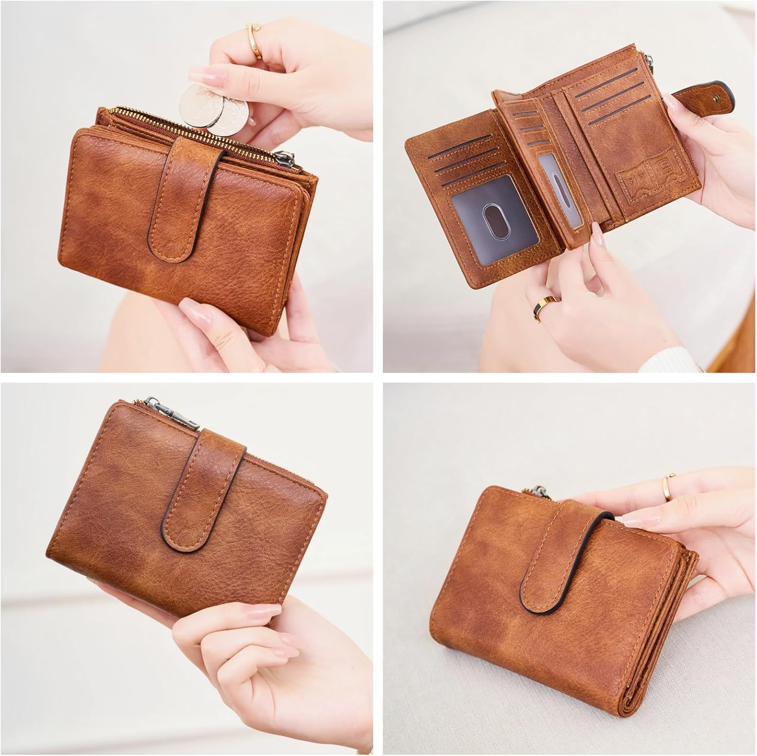 Wallet Women Small Leather RFID Blocking Credit Card Wallet Bifold Compact Ladies Purse with Zipper Coin Pocket - Image 6