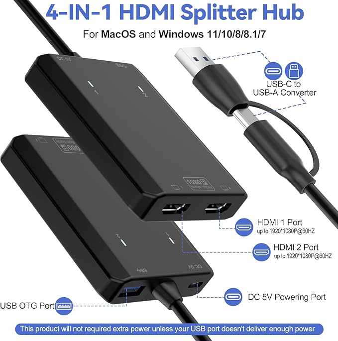 Adaptador USB a HDMI Extensor de Pantalla Dual Full HD miniatura 3