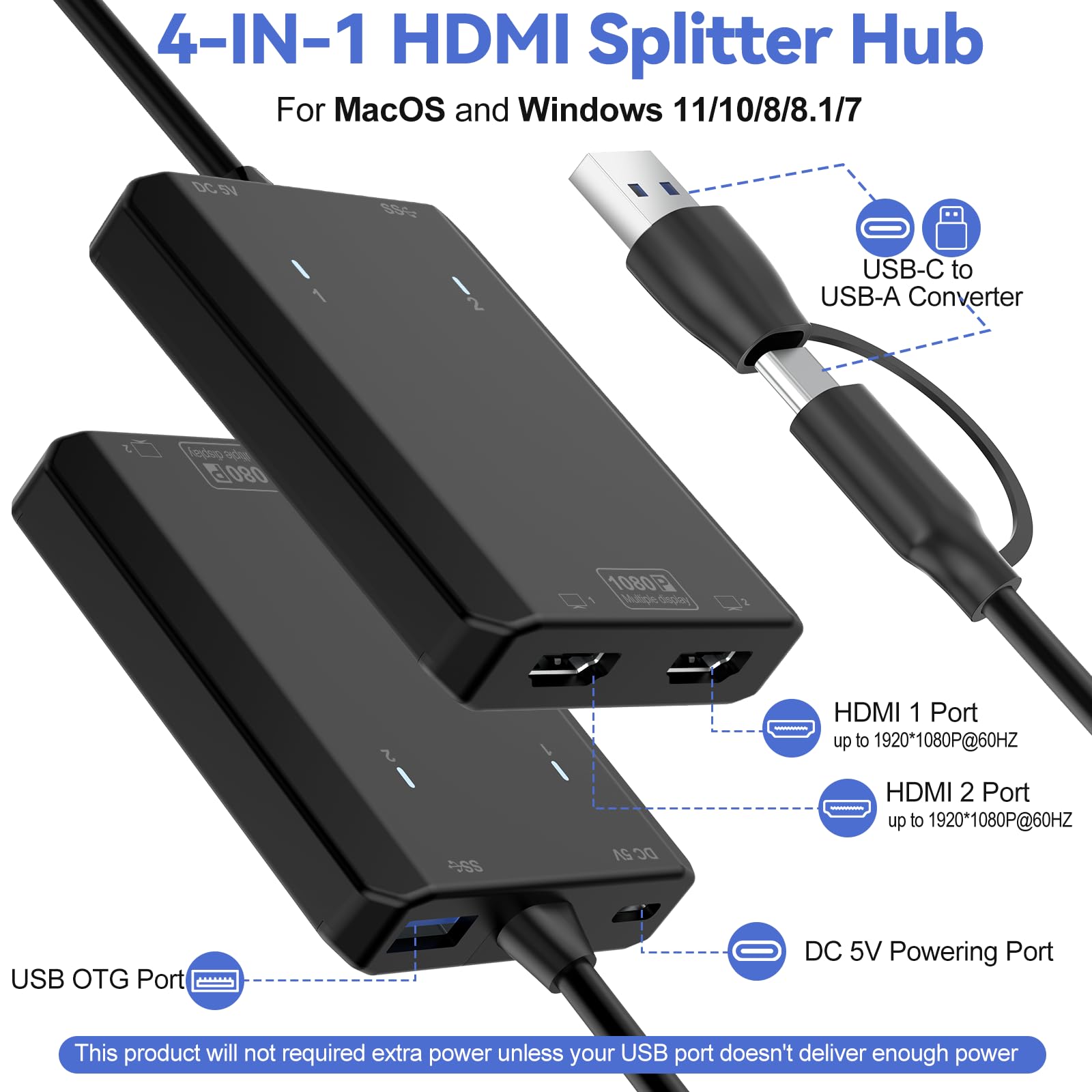 USB C To Dual HDMI USB To Dual HDMI Splitter | 2 Monitor Extended ...