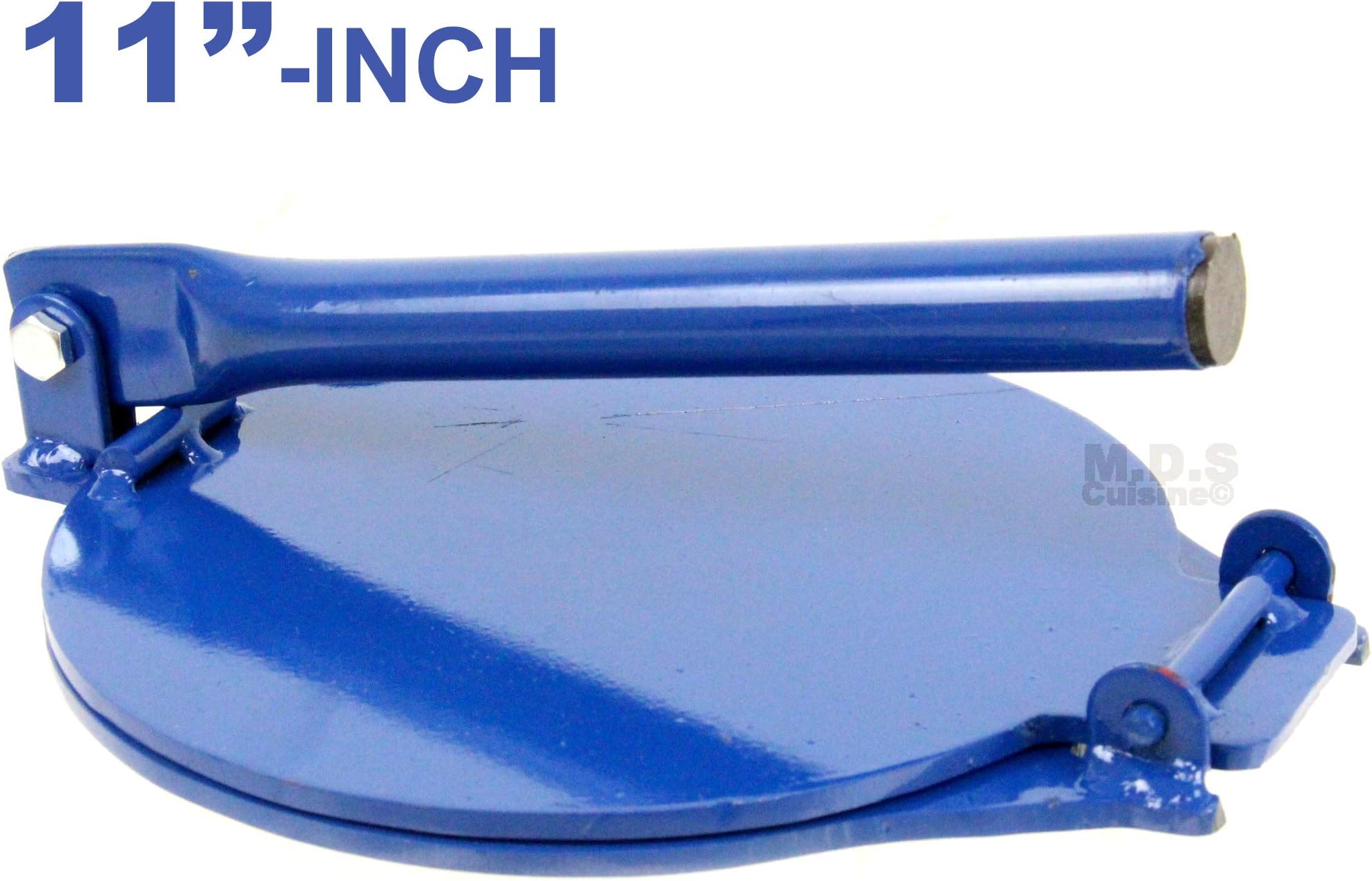 Tortilla Press 11” Heavy Duty Commercial Gauge Steel Red and Blue Kitchen and Restaurant Tortilla Maker (Blue Tortilla Press)