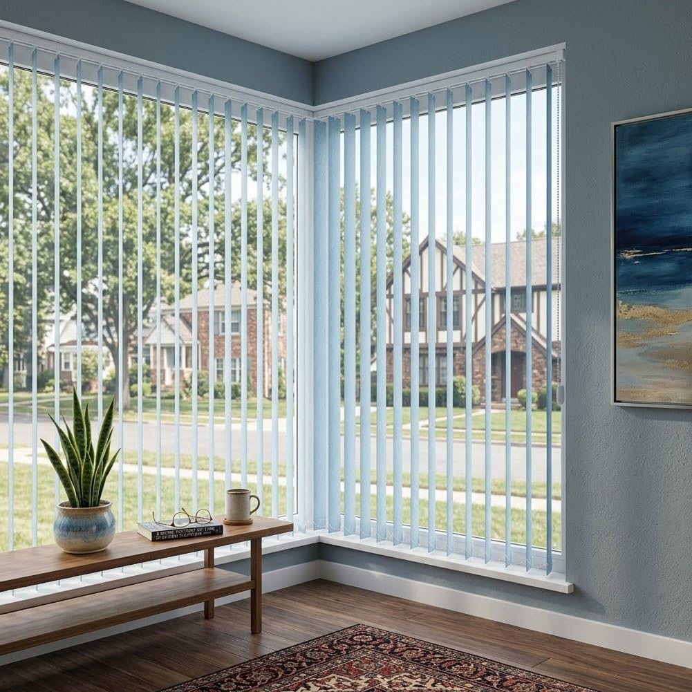 Blickdicht Vertikaljalousie Light Blue 80x200cm 160x240cm 220x300cm Lamellenvorhang Lichtdurchlässig Sichtschutz Lamellen Jalousie, Schiebevorhang Für Fenster Innen(140W*120H cm)