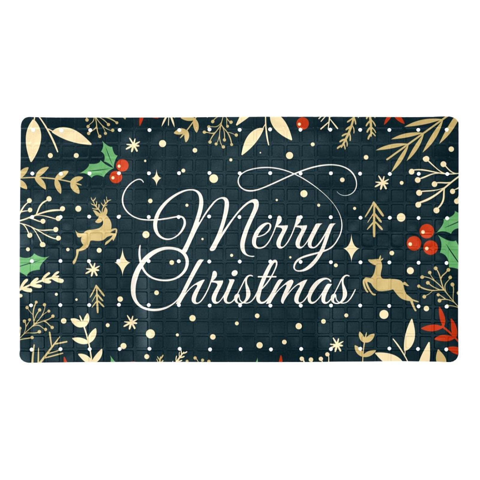 Alfombrilla de baño Feliz Navidad en PVC de alta densidad con estampado de ciervos y 112 ventosas