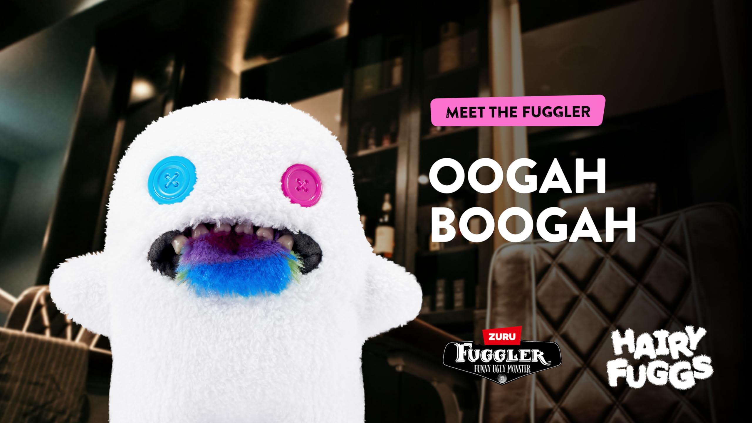 Fuggler Hairy Fuggs Series 1 23 cm od ZURU, Plush Funny Ugly Monster, 2 szt. (Oogah Boogah - Hairy Tongue and Reeko - Mohawk - Black)