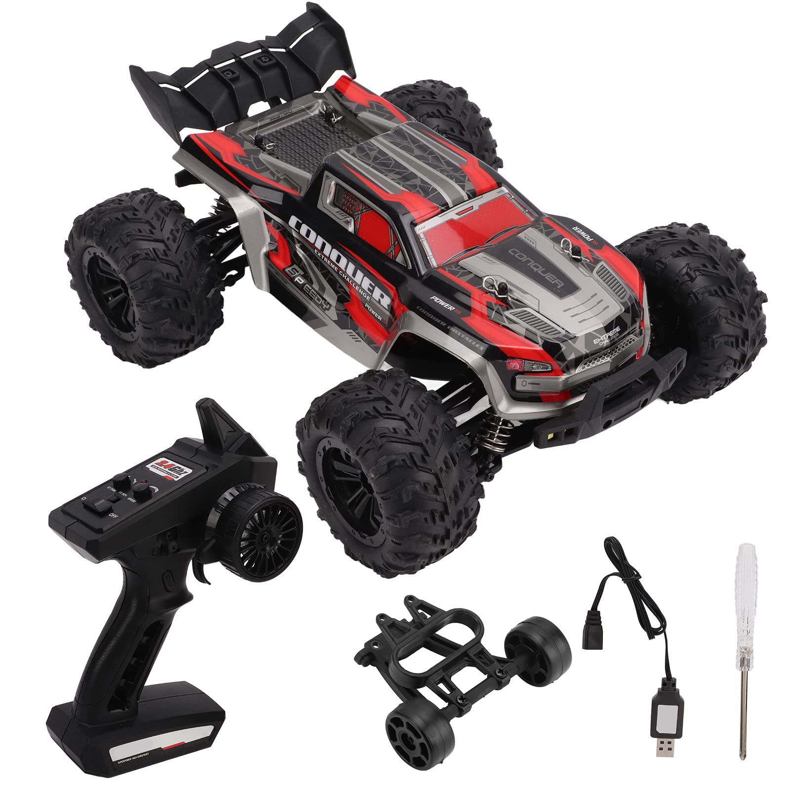 VGEBY 1/16 Remote Control Car, 38 Km/H RC Fuoristrada Crawler 2.4G 4WD RC Crawler in Scala Reale con Luce a LED Fuoristrada Camion Giocattoli(Rosso