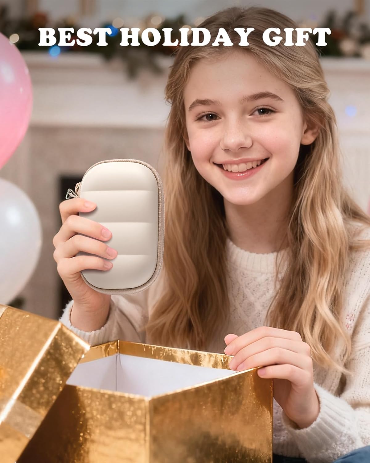 Digital Camera Case Compatible with CAMKORY DC403/ KODAK PIXPRO FZ55/ FZ45/ STUOGYUM DC402-AF, Small Hard Shell Bag with SD Card Storage for Travel (Beige - Image 8