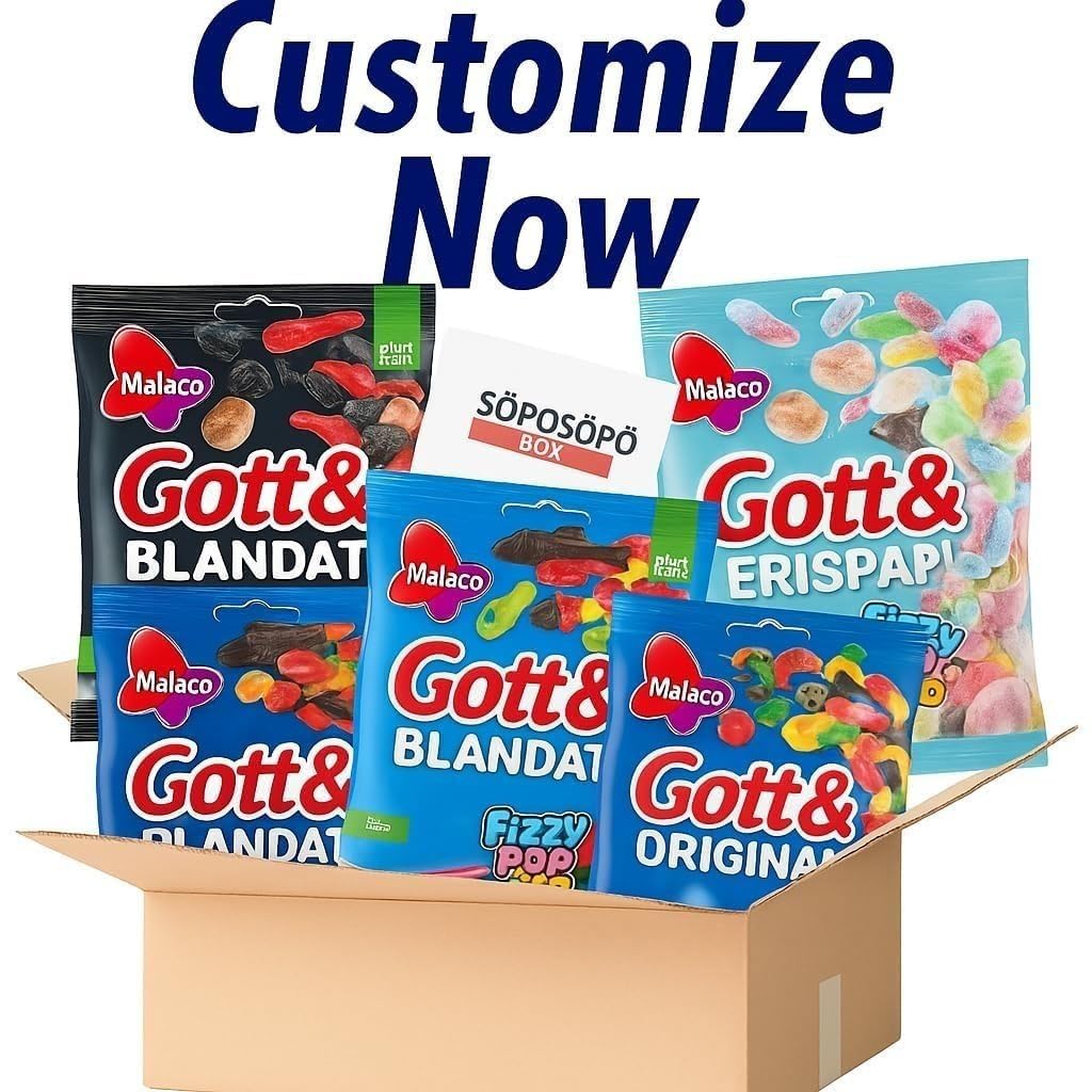 Collezione di Caramelle Gommose e alla Liquirizia Malaco Gott & Blandat SÖPÖSÖPÖ BOX (Set da 10 Confezioni) – Scegli 10 confezioni tra molti gusti – Caramelle gommose Salmiakki dalla Svezia – Set di o