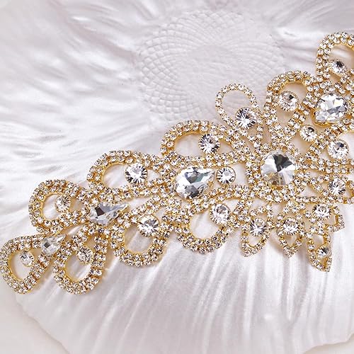 Miniatura 5 de Hecho a mano Rhinestone delicado cuello en V coser en apliques de cristal parches vestidos de novia decoración de bricolaje (dorado)