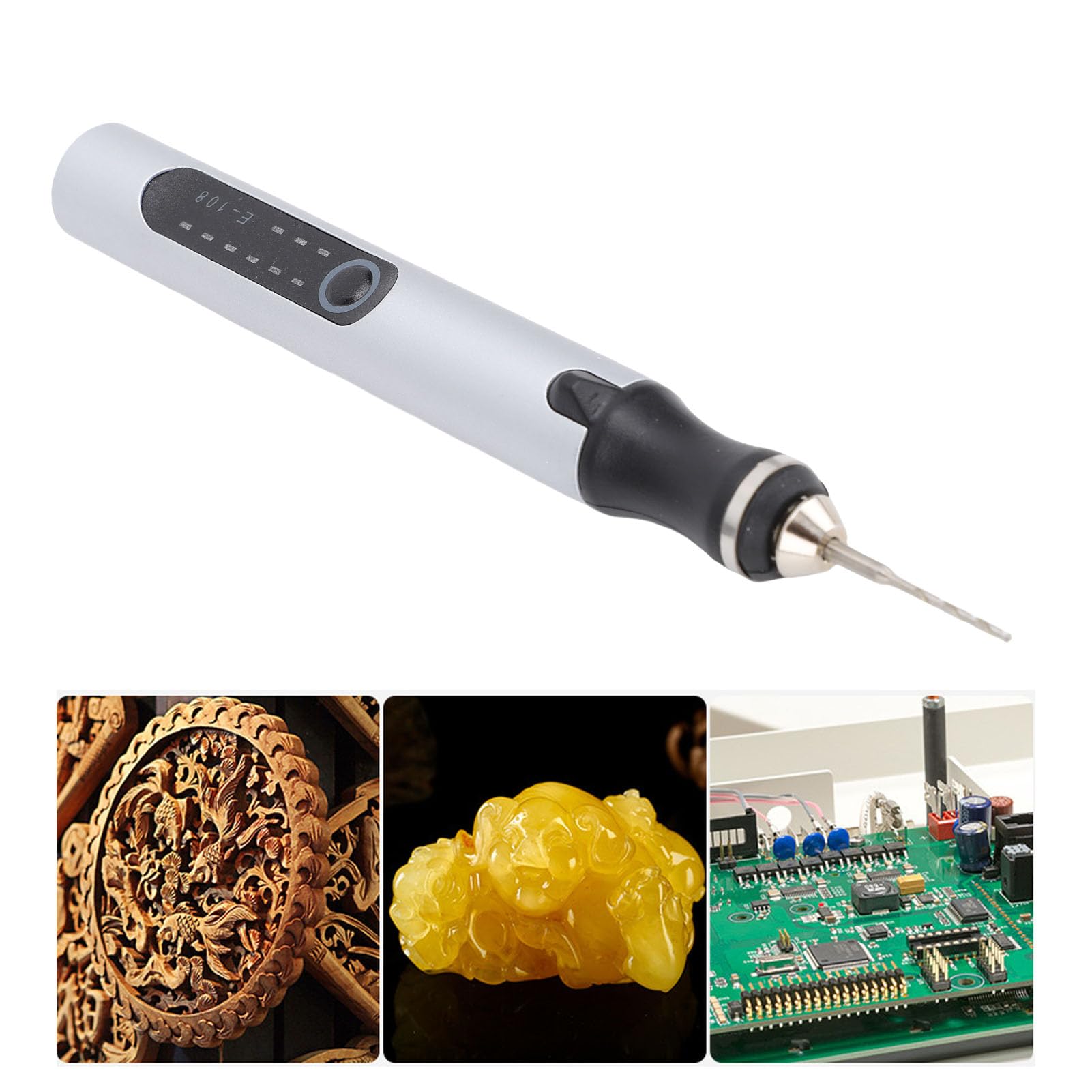 Stylo de gravure électrique multifonctionnel en alliage d'aluminium, outil rotatif sans fil pour Nail Art, polissage, meulage, perçage (Argent)