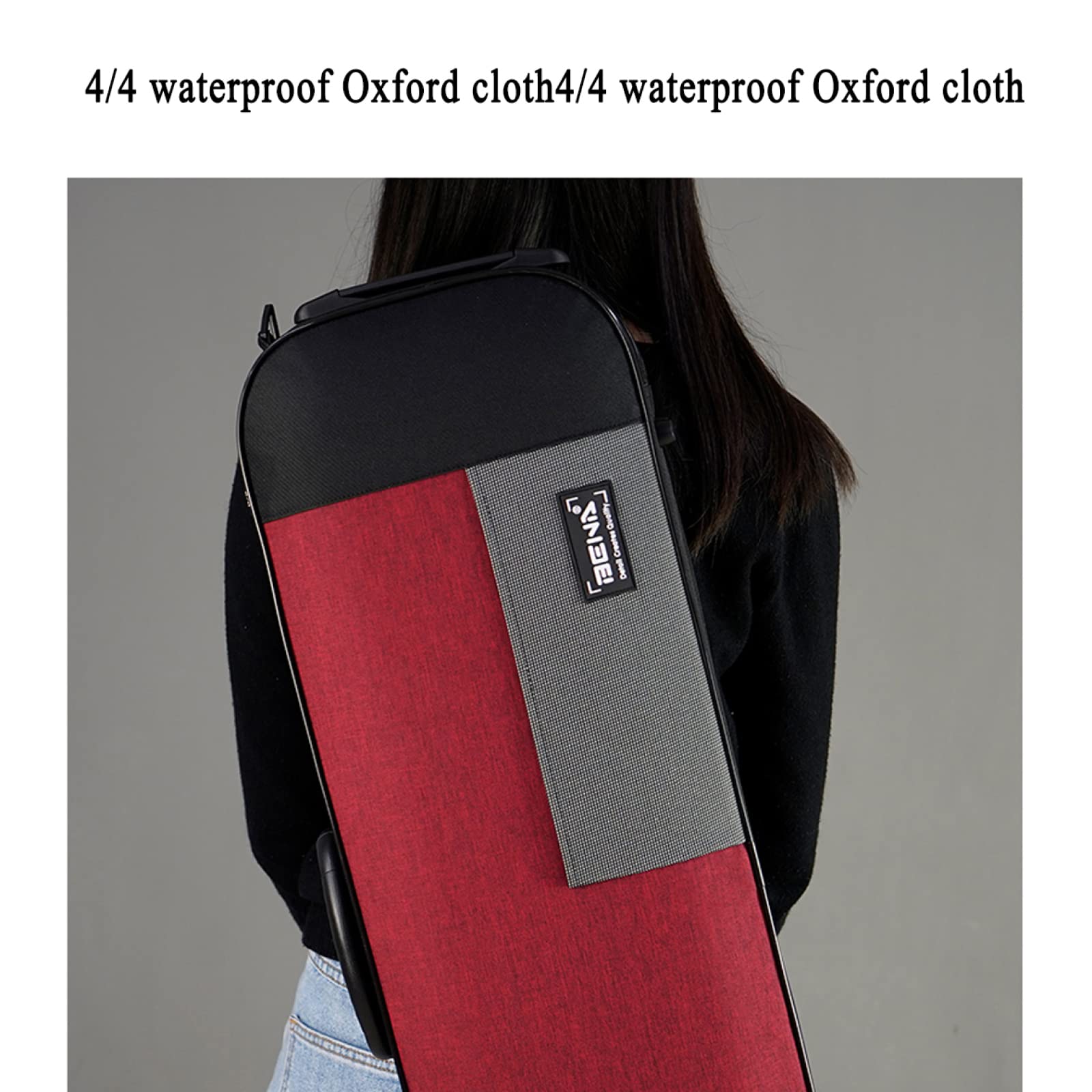 Estuche para Violín de Tamaño Completo 4/4 Professional, con Higrómetro Paño Oxford Estuche para Violín Fuerte con Bloqueo de Contraseña y Correas para Mochila,Red
