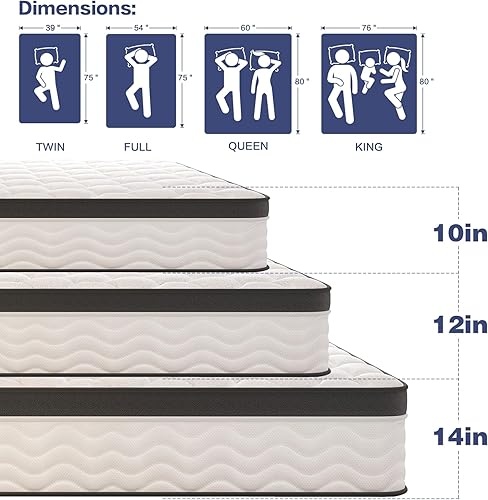 Miniatura 2 de Colchón de tamaño King, colchón híbrido de espuma viscoelástica de firmeza media y resortes de bolsillo, colchón tamaño King de 12 pulgadas en una