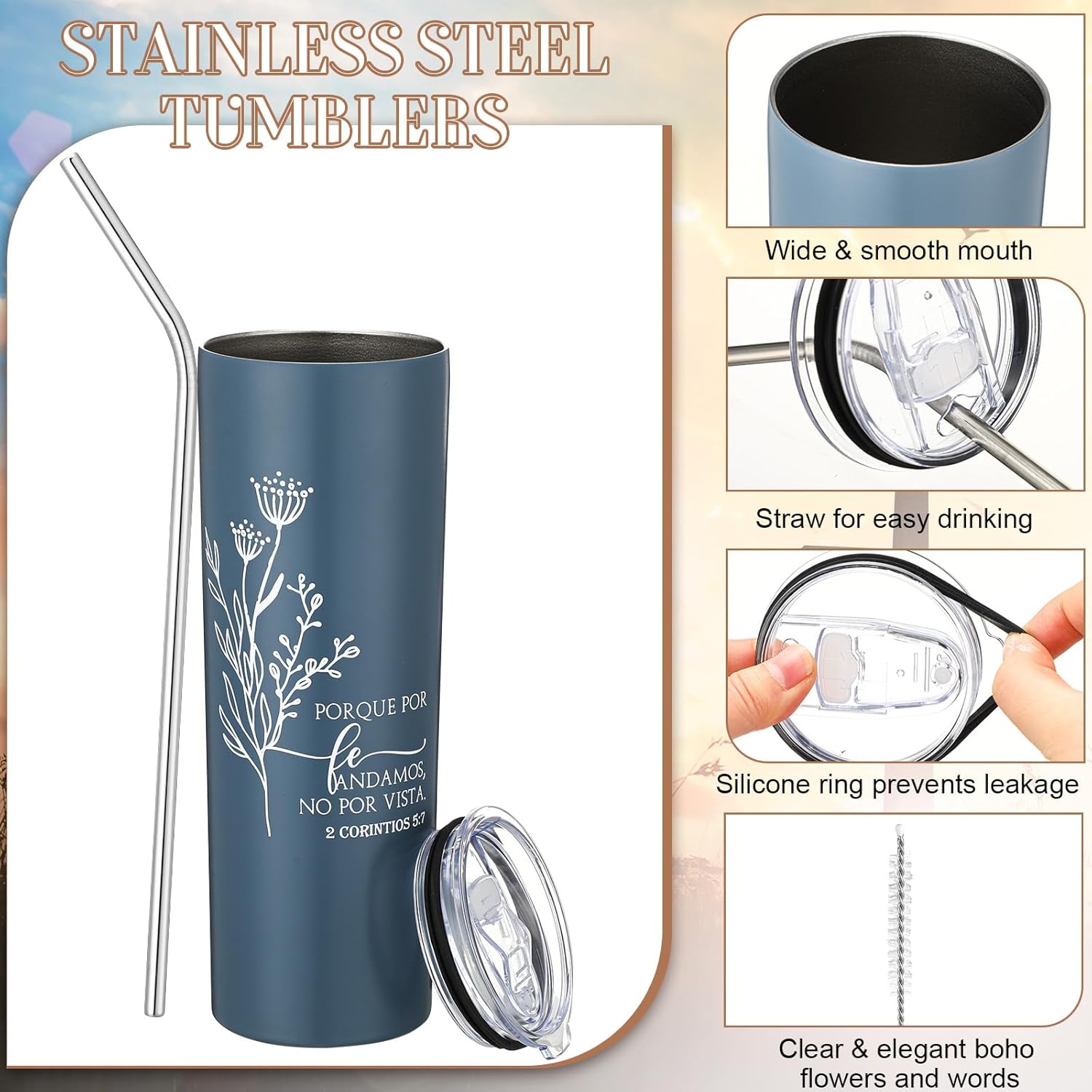 Patelai 10 Pcs Christian Valentine Gifts Spanish Christian Tumblers Bulk for Church Women Men, 20oz Bible Verse Cups with Lids and Straw Religious Coffee Mugs Sunday School Teachers - Image 3