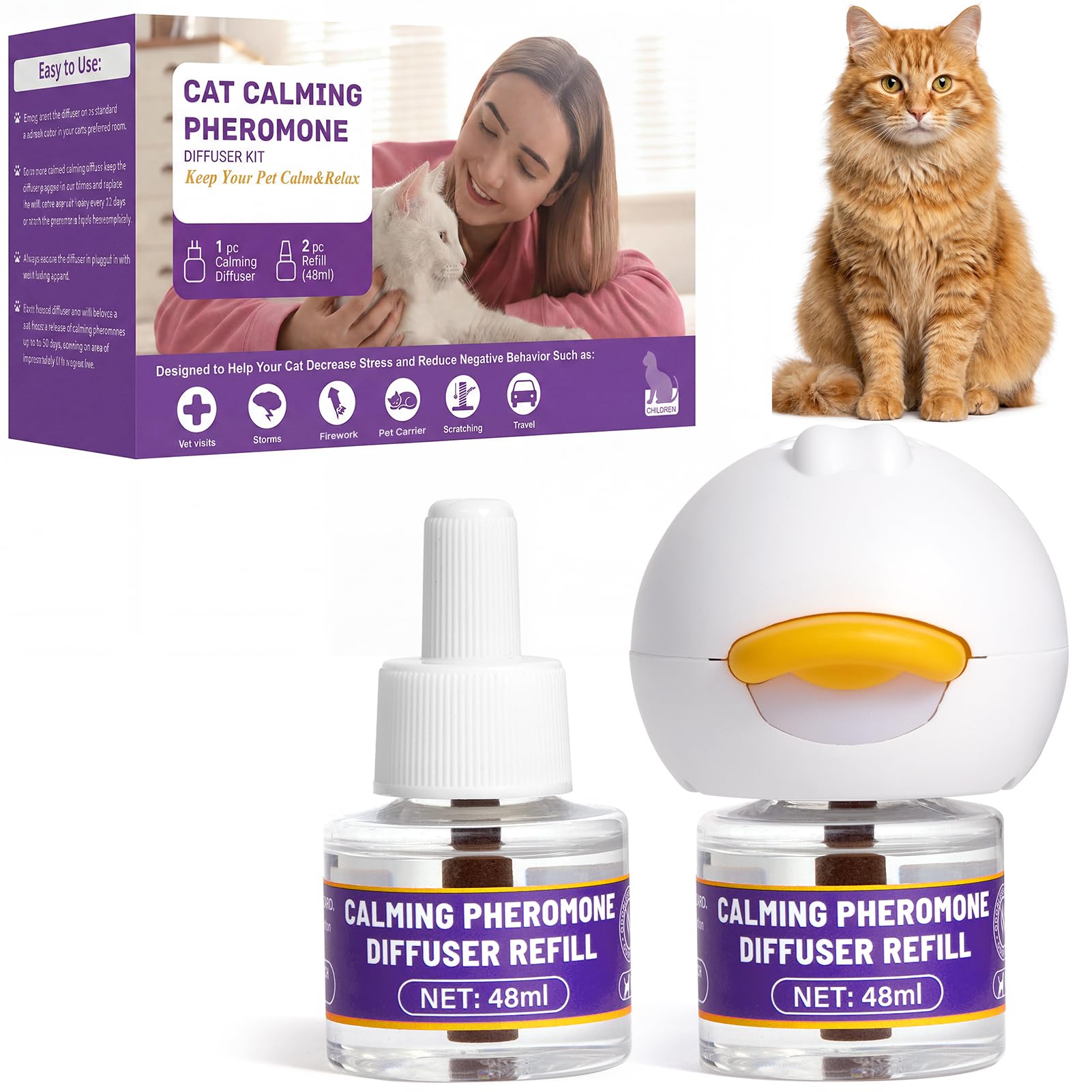 Difusor calmante para gatos de interior: soporte calmante inspirado en feromonas que ayuda a promover un comportamiento relajado y comodidad emocional, difusor enchufable sin medicamentos para uso