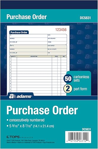 Miniatura 2 de Adams Libro de pedidos de compra, 2 partes sin carbono, blancocanario, 5-916 x 8-716 pulgadas, 50 juegos (DC5831)