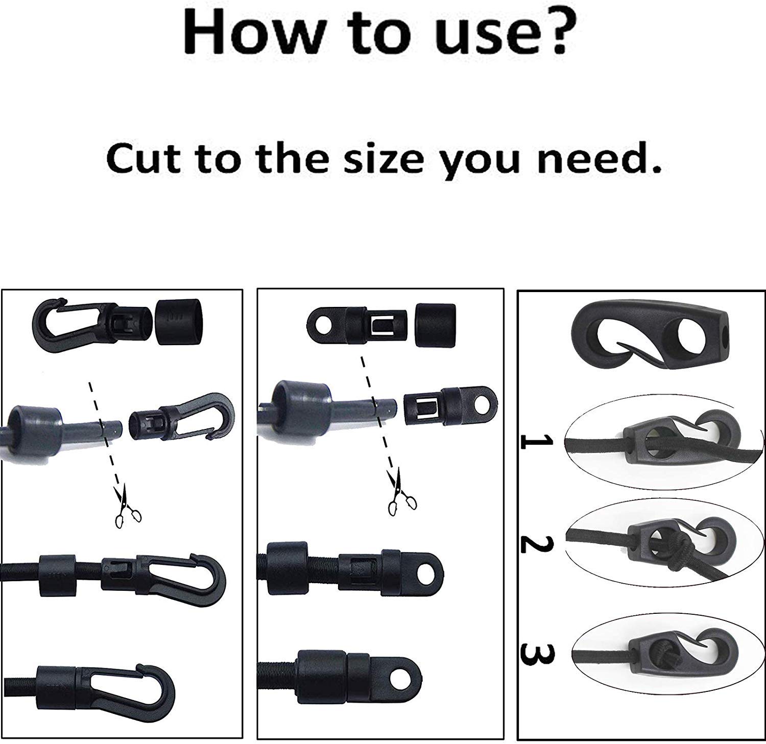 10-Pack Shock Cord Hooks - Heavy Duty Bungee Cord Hooks For Kayak, Boat, Camping, Trampoline (Fits 3/16" To 9/32" Rope) - View #2