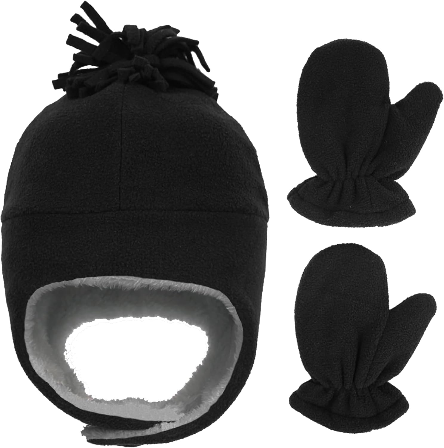 UTTPLL Toddler Winter Hat Beanie and Glove Set Baby Boy Girl Sherpa Lined Fleece Snow Mittens Pilot Infant Warm Trapper Hats - Image 2