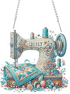 EMIEAUFG Sewing Machine Diamond Art Hanging Kit for Adult, 5D Special Shaped Rhinestone&Double Sided Acrylic, Diamond Art Pendants DIY Ornament for Windows Home Garden