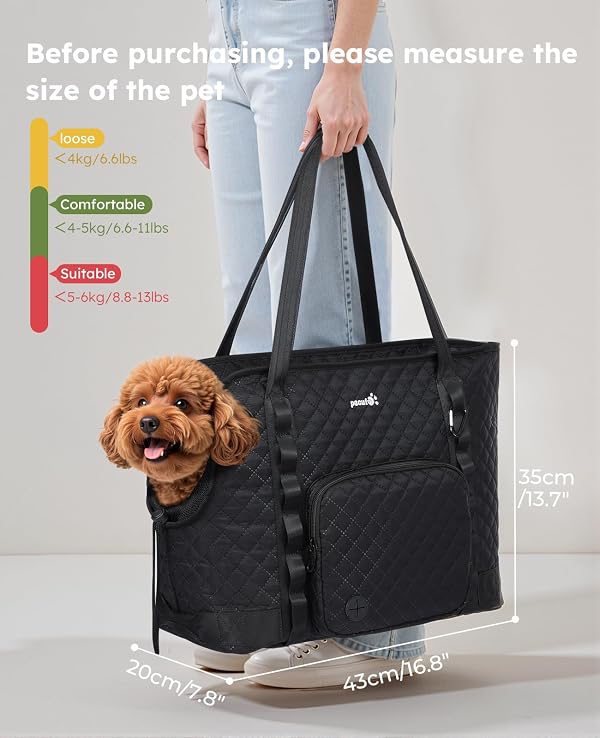 Pecute Dog Purse Carrier, Dog Carrier with Pockets for Small Dogs, Fits Dogs 8.8 lbs to 13 lbs, Cat and Puppies Tote Bag, Outing, Travel, Vet, XL,16.9" L x 7.9" W x 13.8" H, Black by Pecute - Image 8