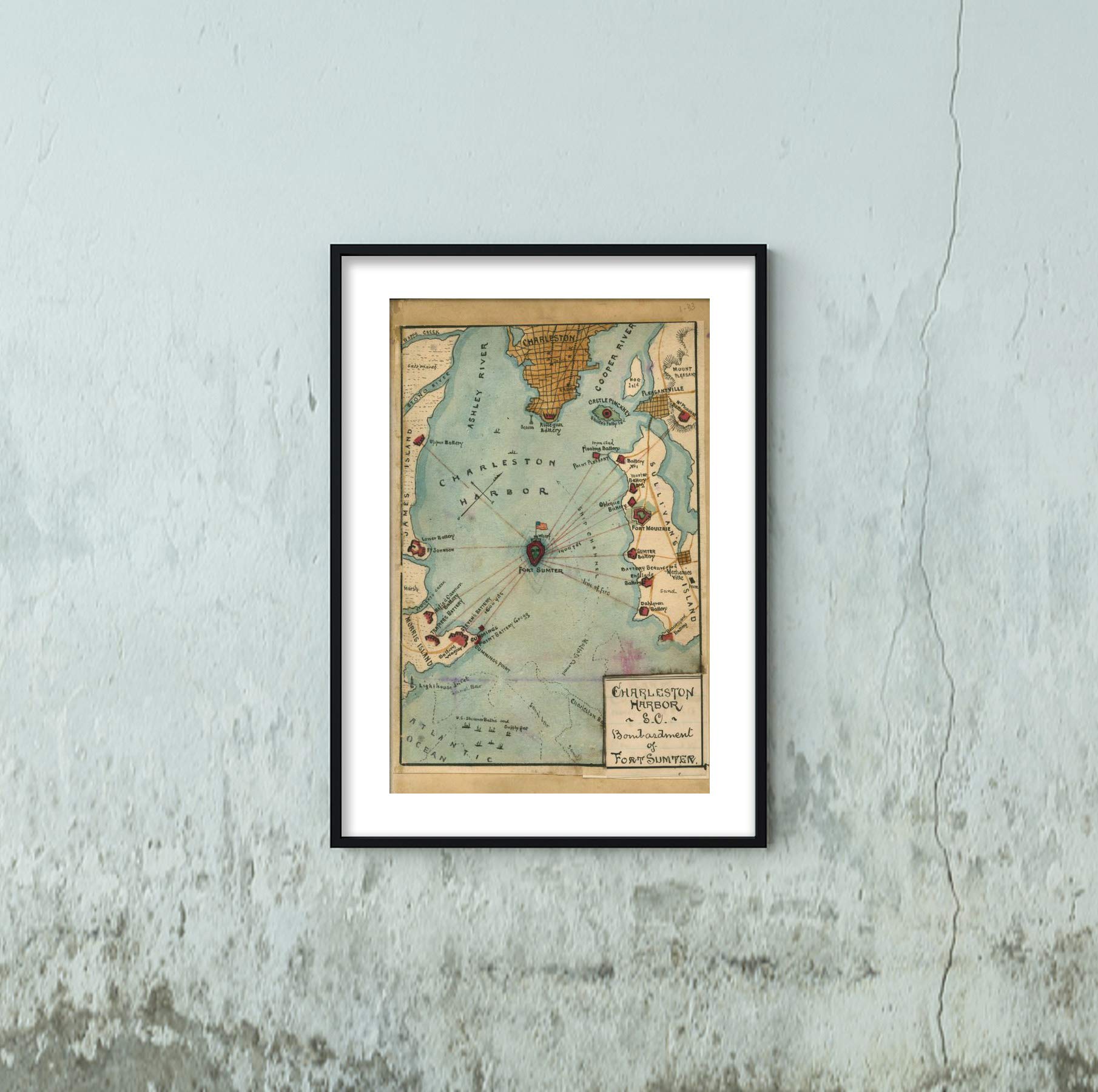 1861 Map|Title: Charleston Harbor S.C. Bombardment of Fort Sumter|Subject: Charleston S.C|Charleston