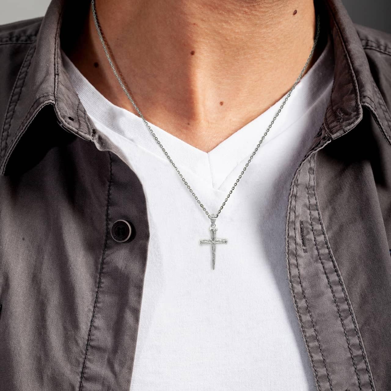 Claddagh Gold .925 Sterling Silver Nail Cross Christian Faith Pendant Necklace with Rolo Chain and Pendant only