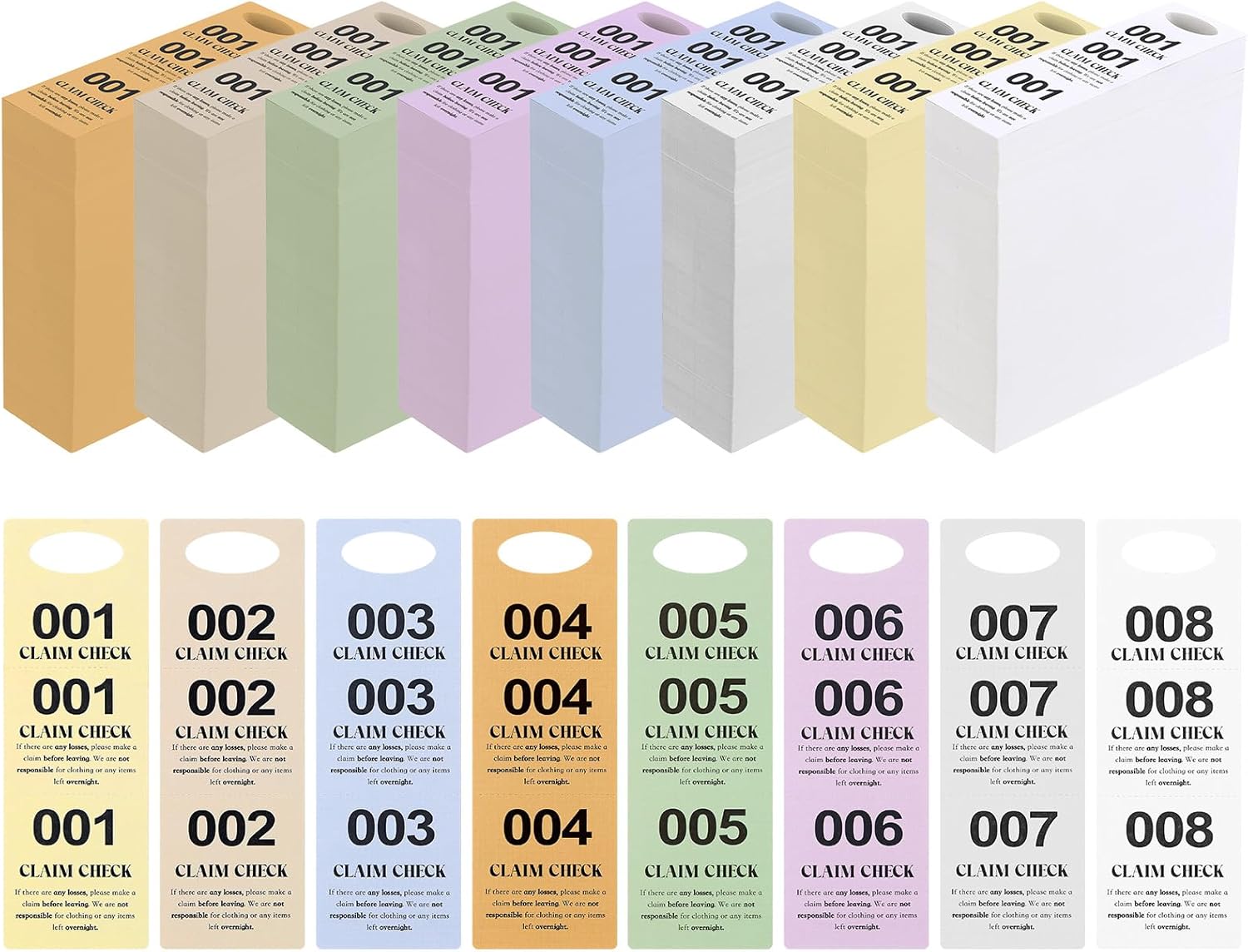 Clabby 4000 Pcs 8 Colors Part Small Coat Check Tickets Colored Paper Coat Room Check Tags (Set of Pink, Blue, Yellow, White, Orange, Green, Beige, Gray)