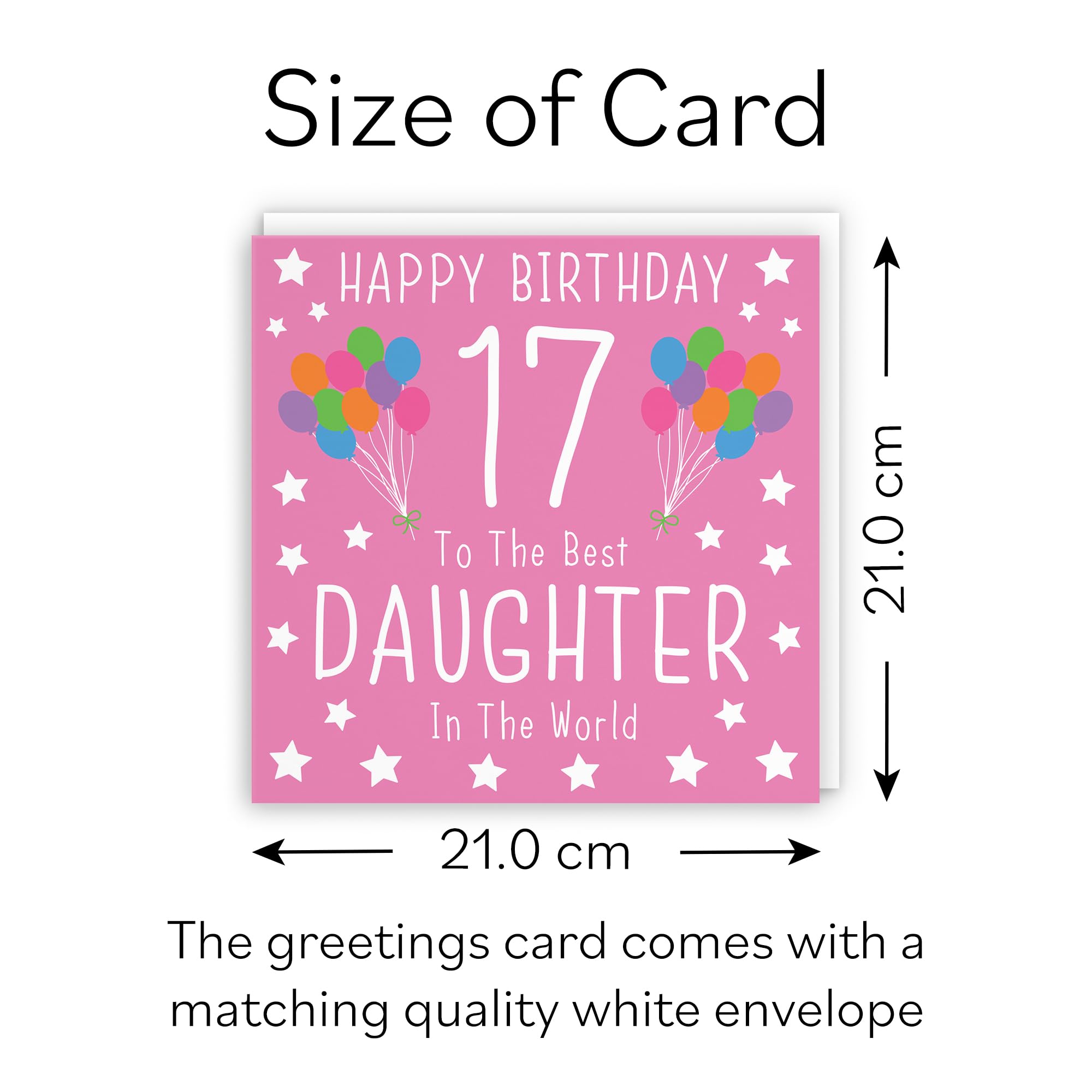 Hunts England Biglietto di auguri per 17° compleanno per figlia grande – Happy Birthday – 17 – To The Best Daughter In The World, collezione iconica, grande – 210 x 210 mm