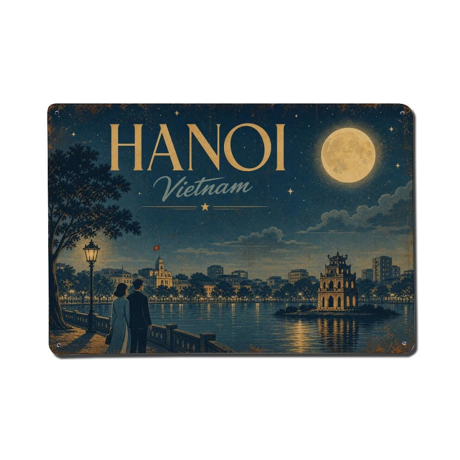 Huiyhb 8X12inch(20X30cm) Vintage Travel Hanoi Vietnam Moonlit Metal Tin Sign