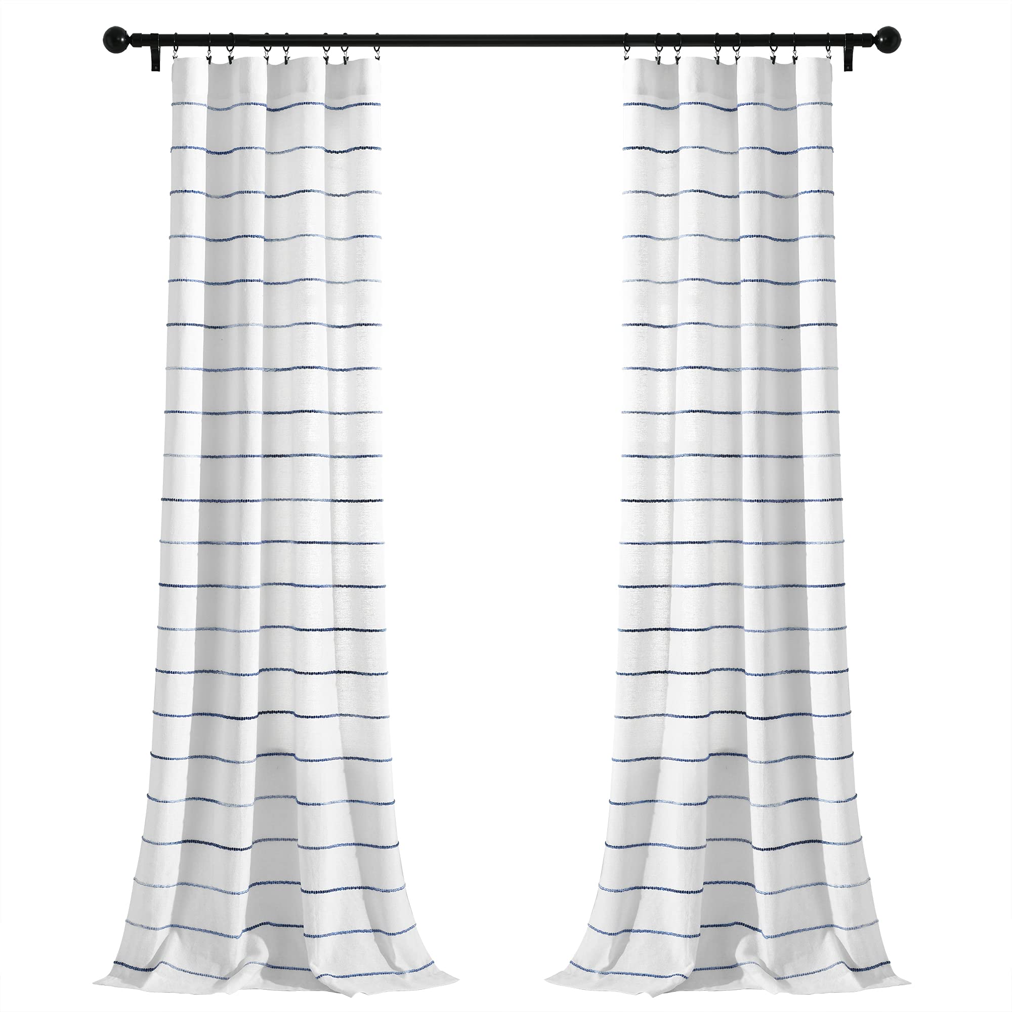 Lush Decor Juego de Cortinas a Rayas degradadas, 2, 40 Pulgadas de Ancho x 84 Pulgadas de Largo, Azul Marino, algodón Reciclado/poliéster, Bolsillo para Barra, Oficina en casa, casa de Campo