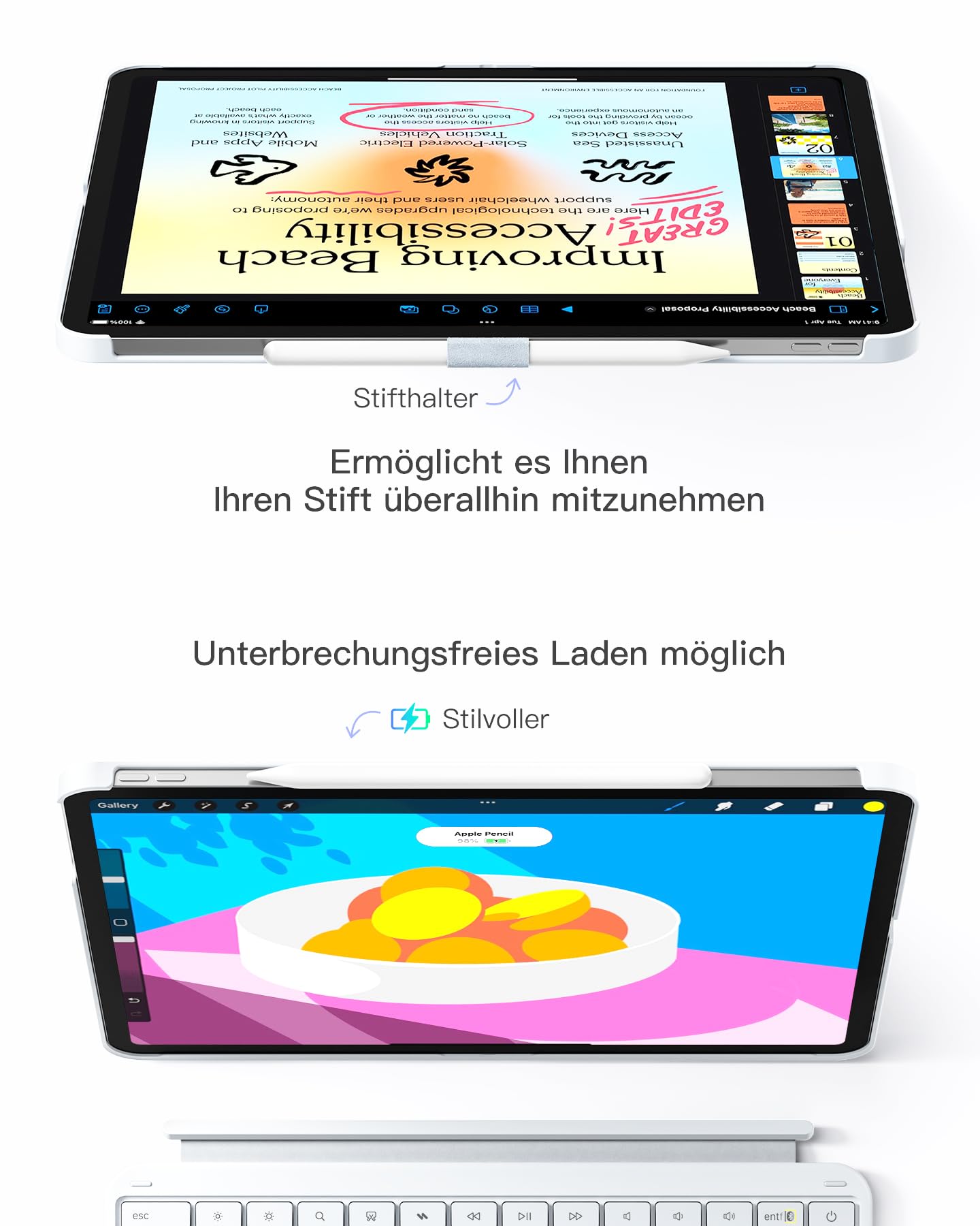 Inateck Hülle mit Tastatur iPad Air 13, großes 6" Präzisions-Touchpad | Kompatibel mit iPad Pro 12,9", abnehmbar, vertikal/horizontal, 7 FarbigerBeleuchtung, verstecktes Stiftfach, AceTouch, Blau