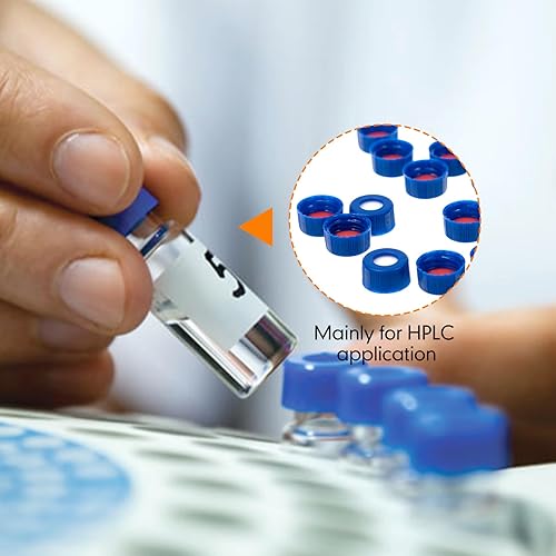 Vista 3 de PEKYBIO HPLC 9-425 Tornillo Rosca Vial Tapones Azules, 0.1 fl oz Autosumuestreador Casquillos Vial, 0.354 in, PTFE rojo/Blanco Silicona Septa, 100